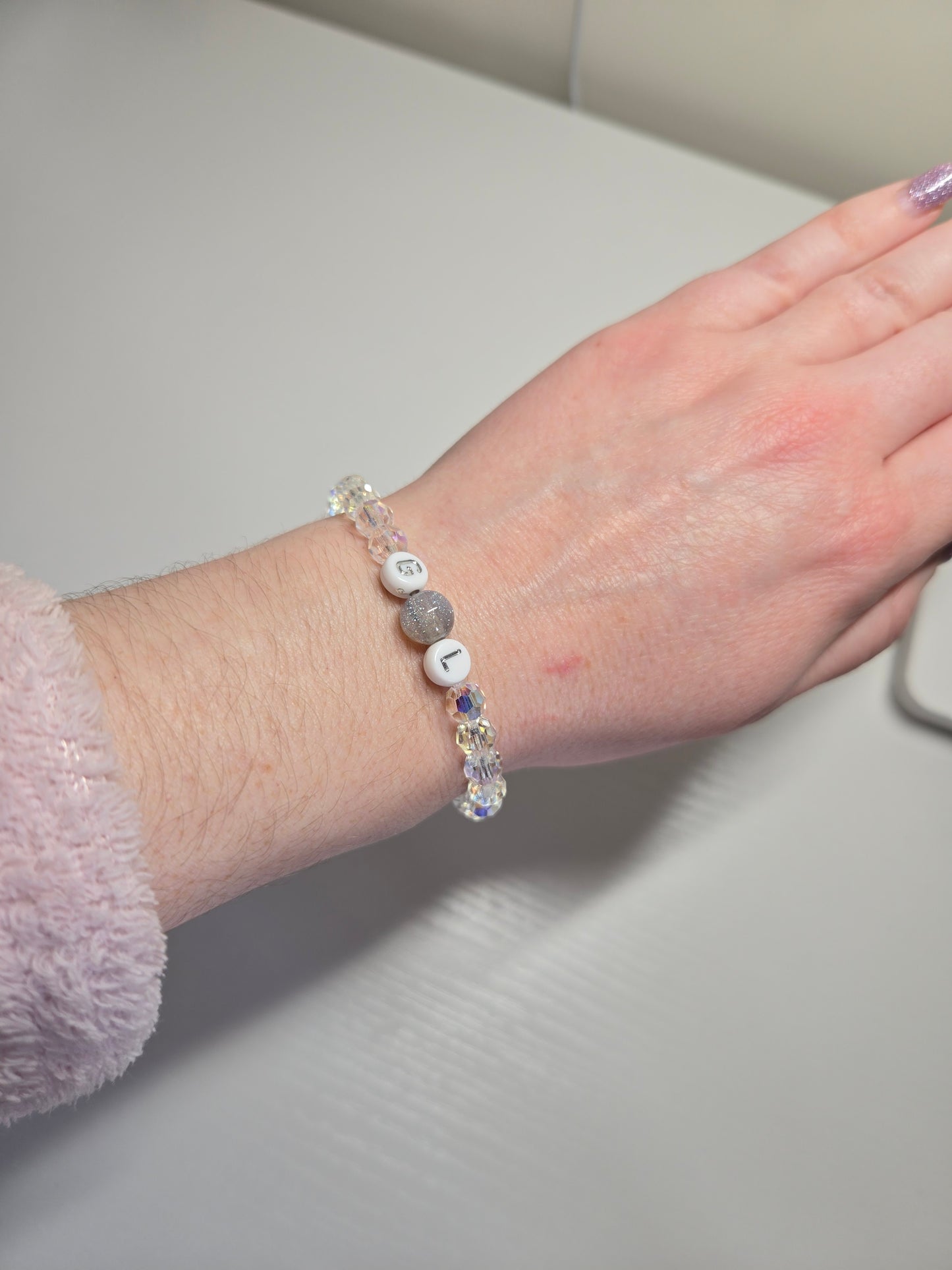 Personalised Round Preciosa Crystals Stretch Bead Bracelet