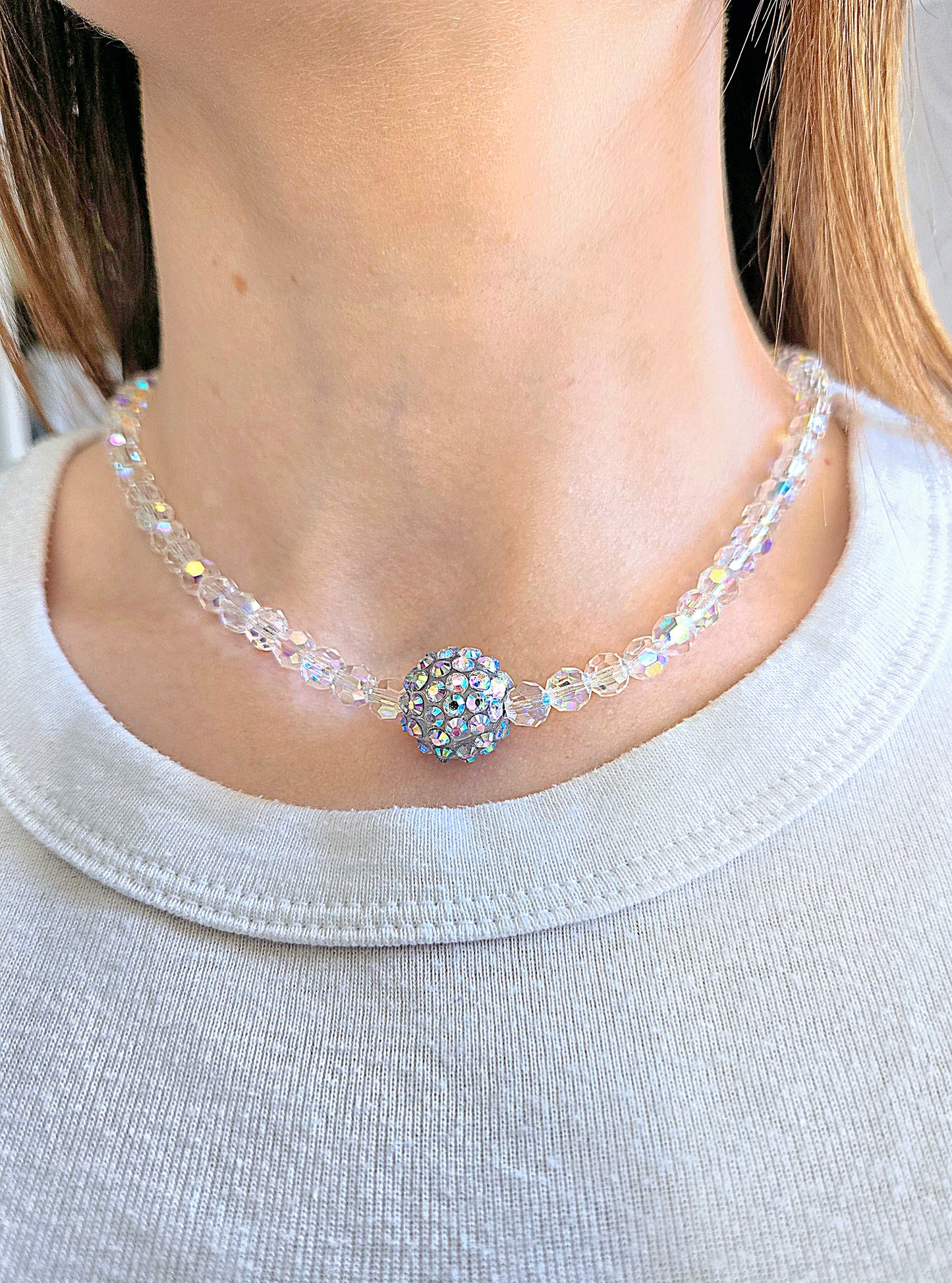 AB Round Preciosa Crystals Diamante Bead Necklace