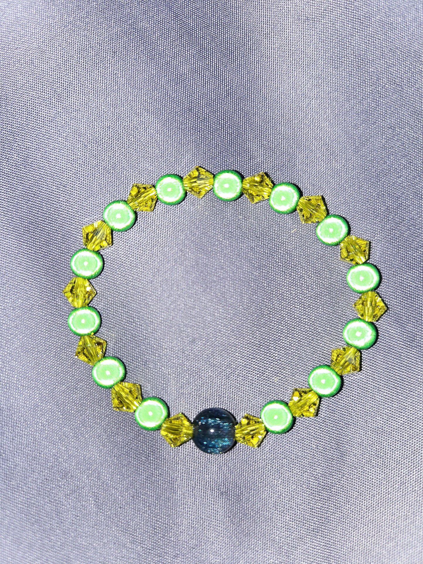 Green & Yellow Miracle Bead & Preciosa Crystal Stretch Bracelet