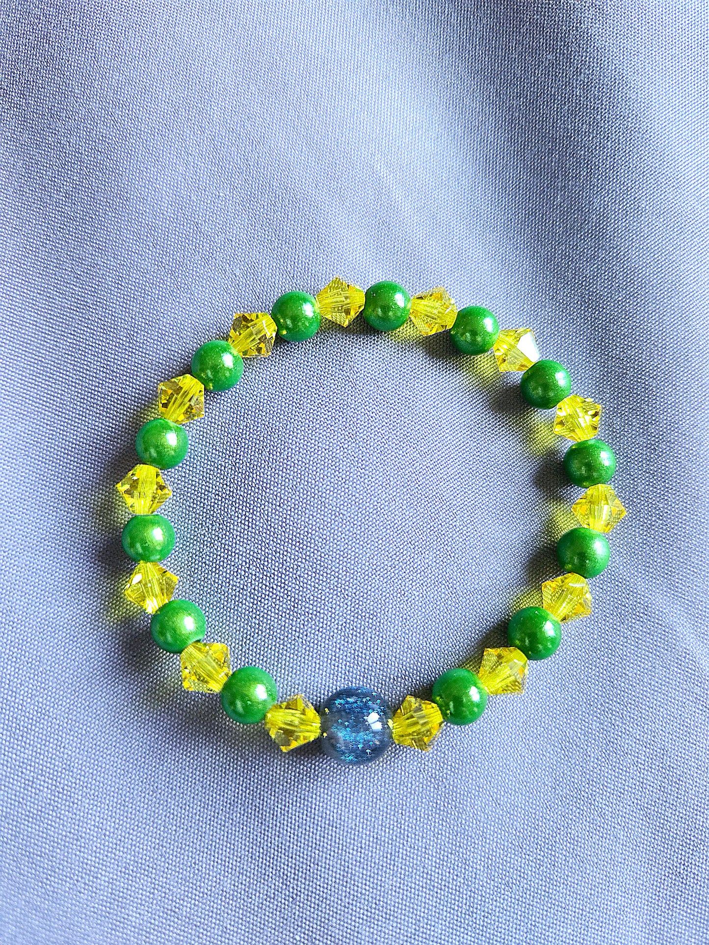 Green & Yellow Miracle Bead & Preciosa Crystal Stretch Bracelet