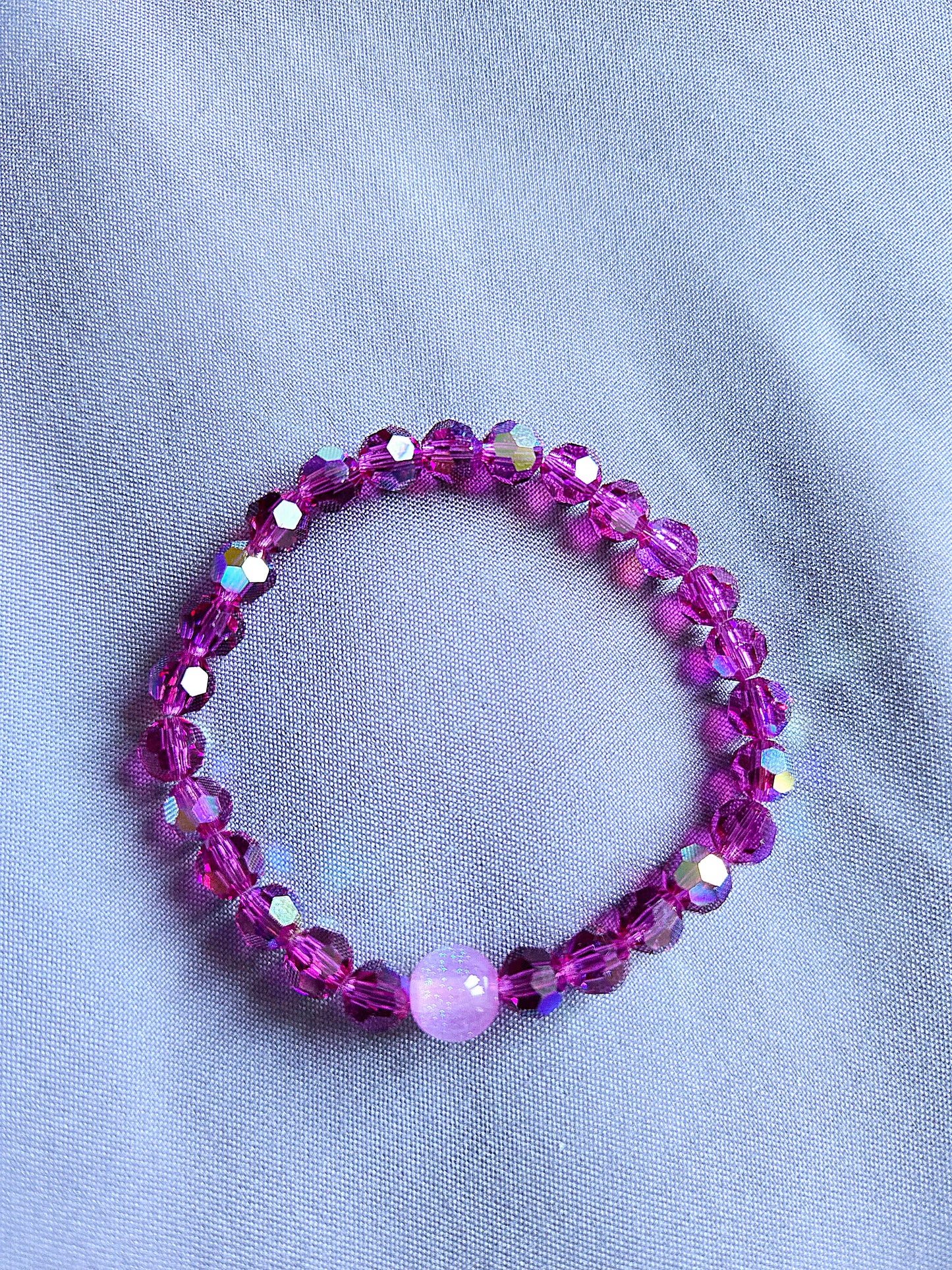 Pink Fuchsia Glitter Round Preciosa Crystals Stretch Bead Bracelet