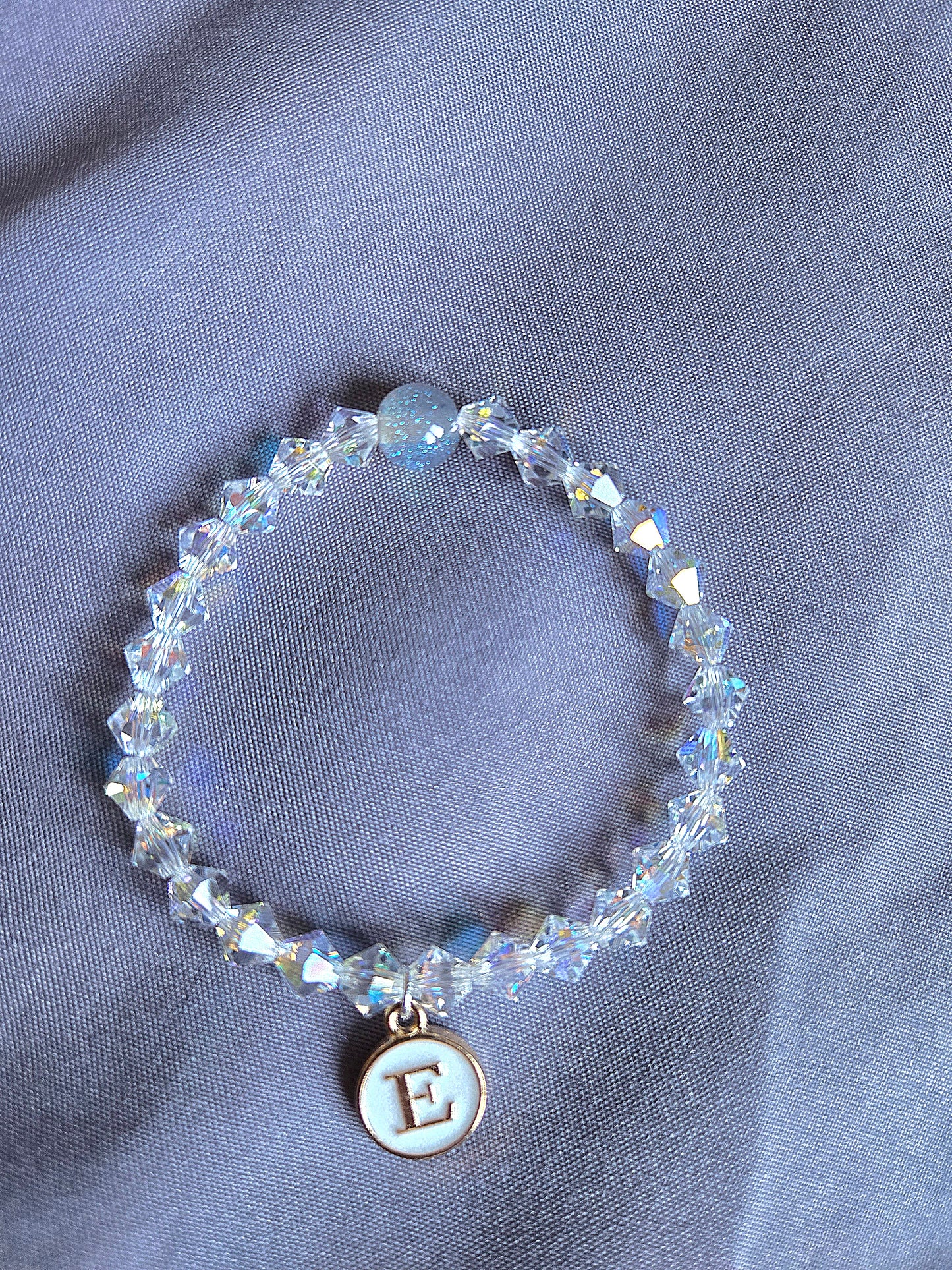 Personalised Initial Charm Bicone Preciosa Crystal Stretch Beaded Bracelet