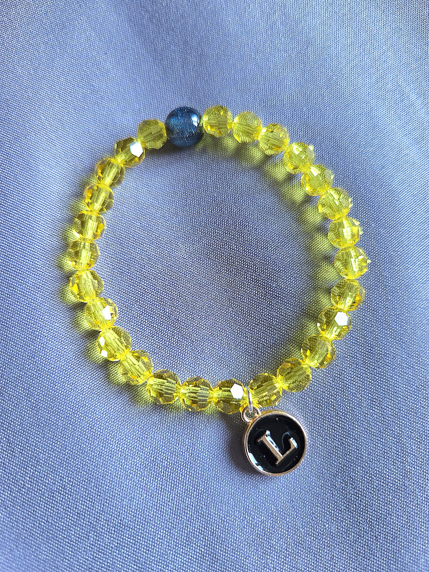Personalised Initial Charm Round Preciosa Crystal Stretch Beaded Bracelet