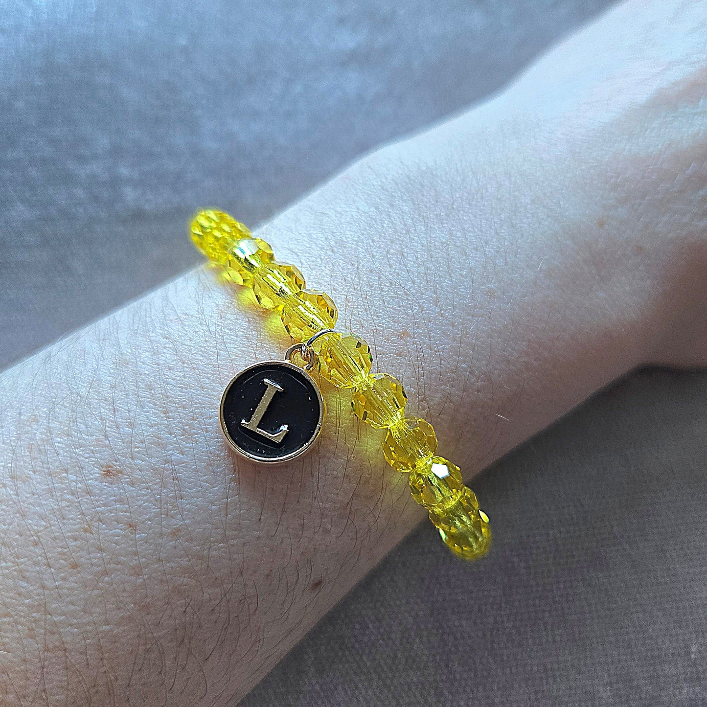 Personalised Initial Charm Round Preciosa Crystal Stretch Beaded Bracelet