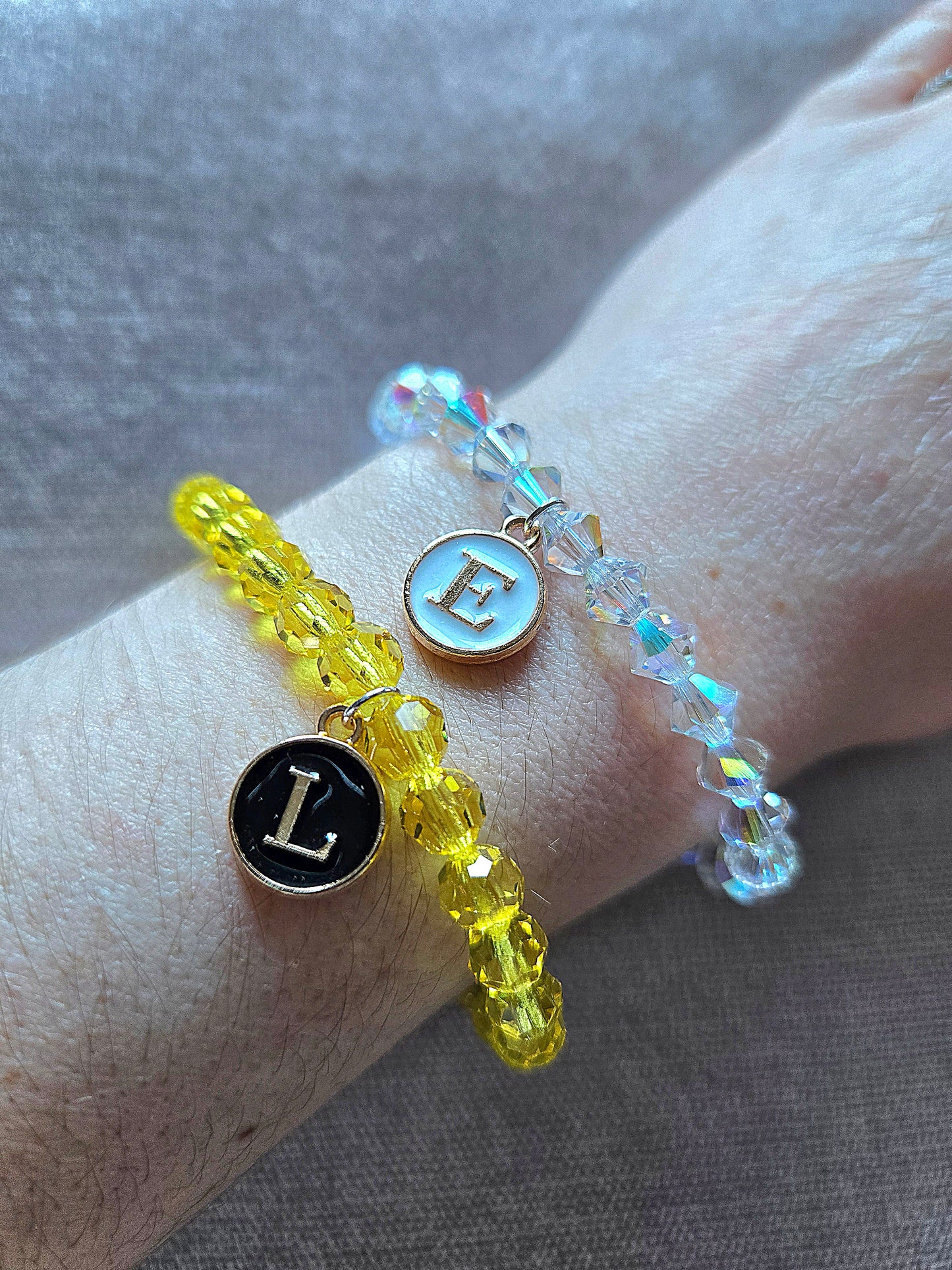 Personalised Initial Charm Round Preciosa Crystal Stretch Beaded Bracelet