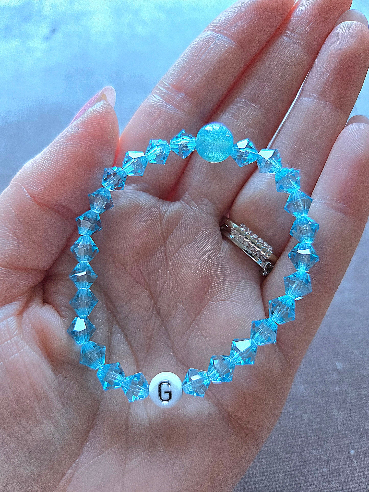 Personalised Initials Bicone Preciosa Crystals Stretch Bead Bracelet