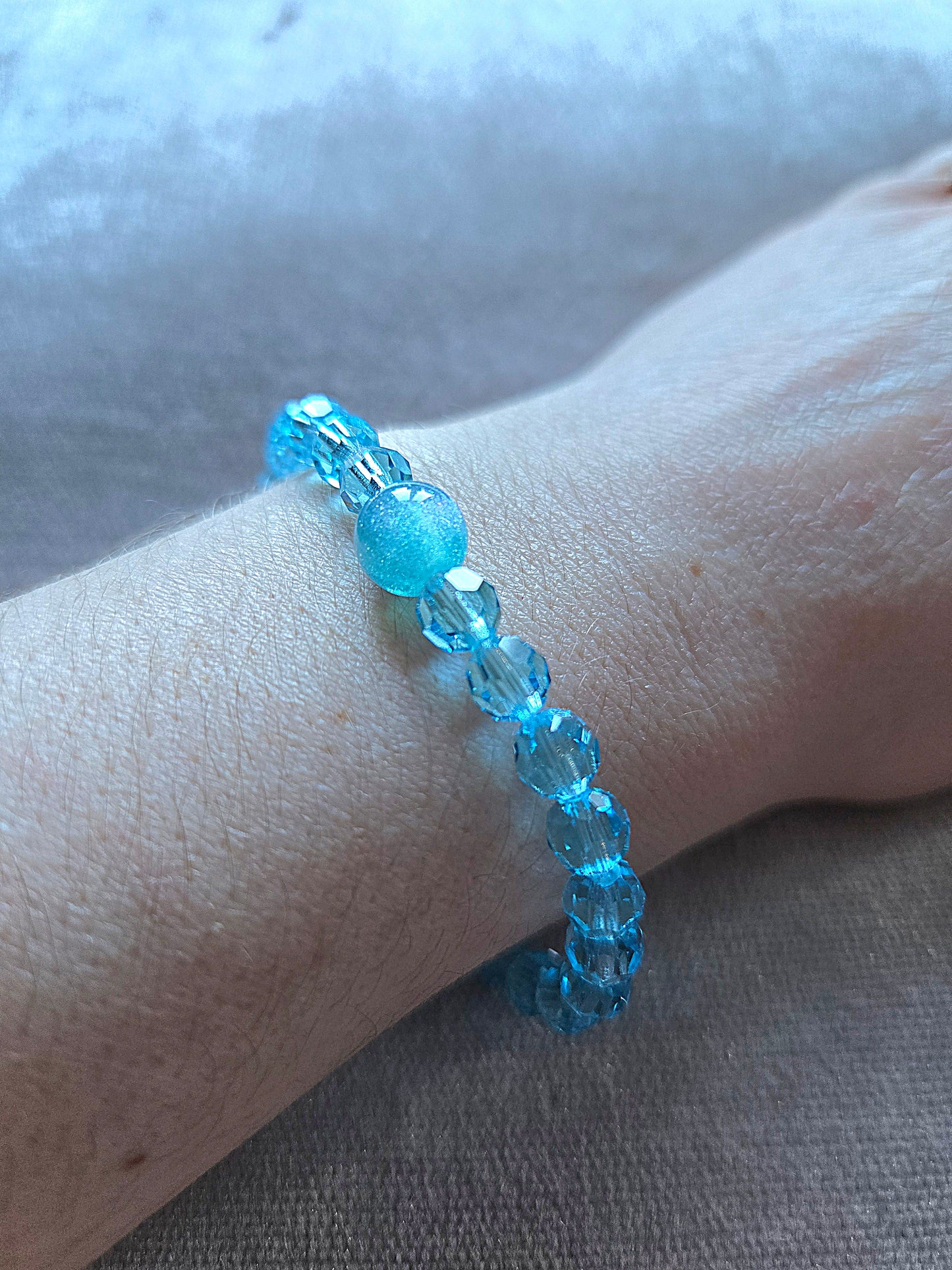 Blue Aqua Round Preciosa Crystals Stretch Bead Bracelet