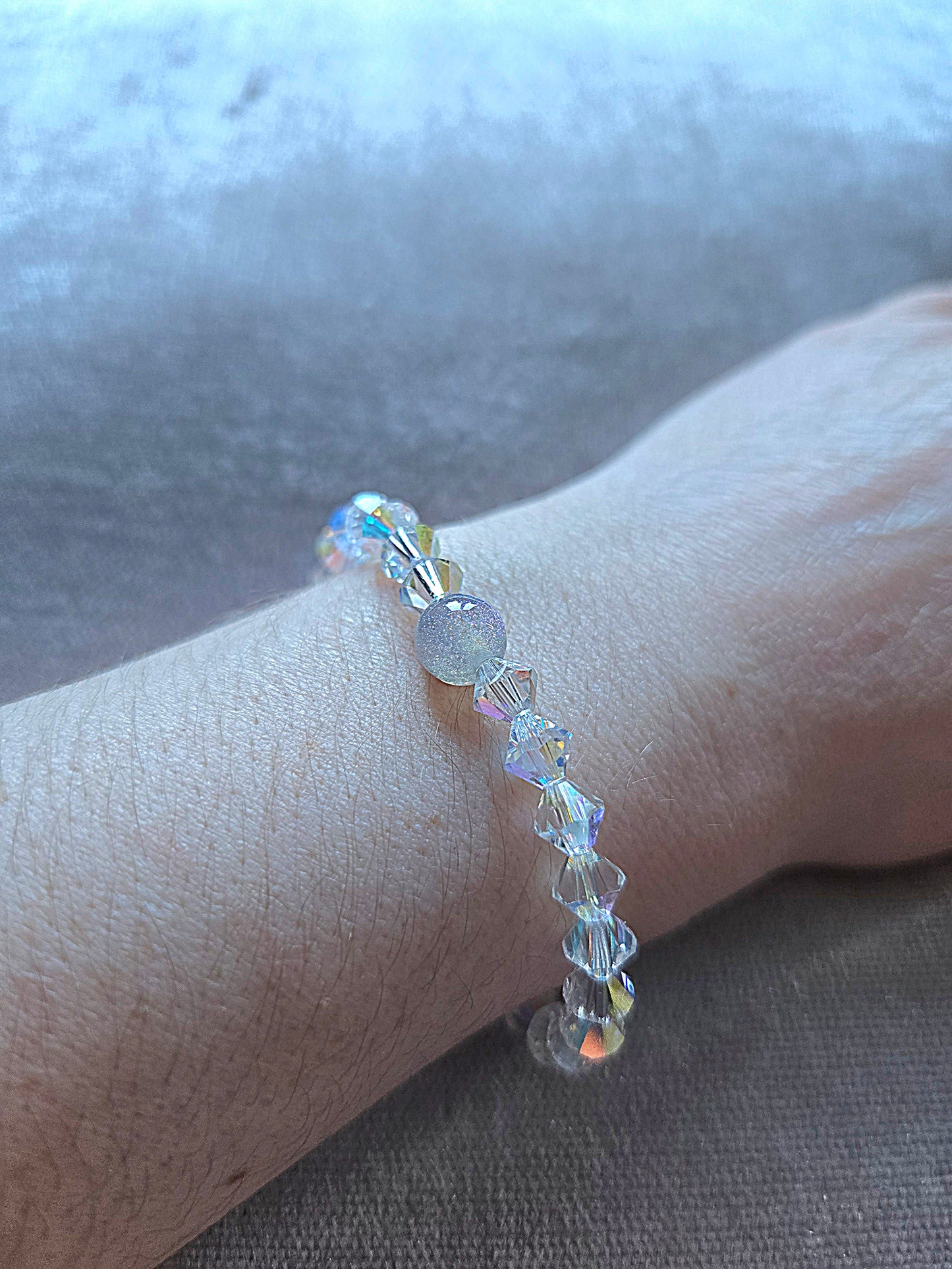 AB Clear Bicone Preciosa Crystals Stretch Bead Bracelet