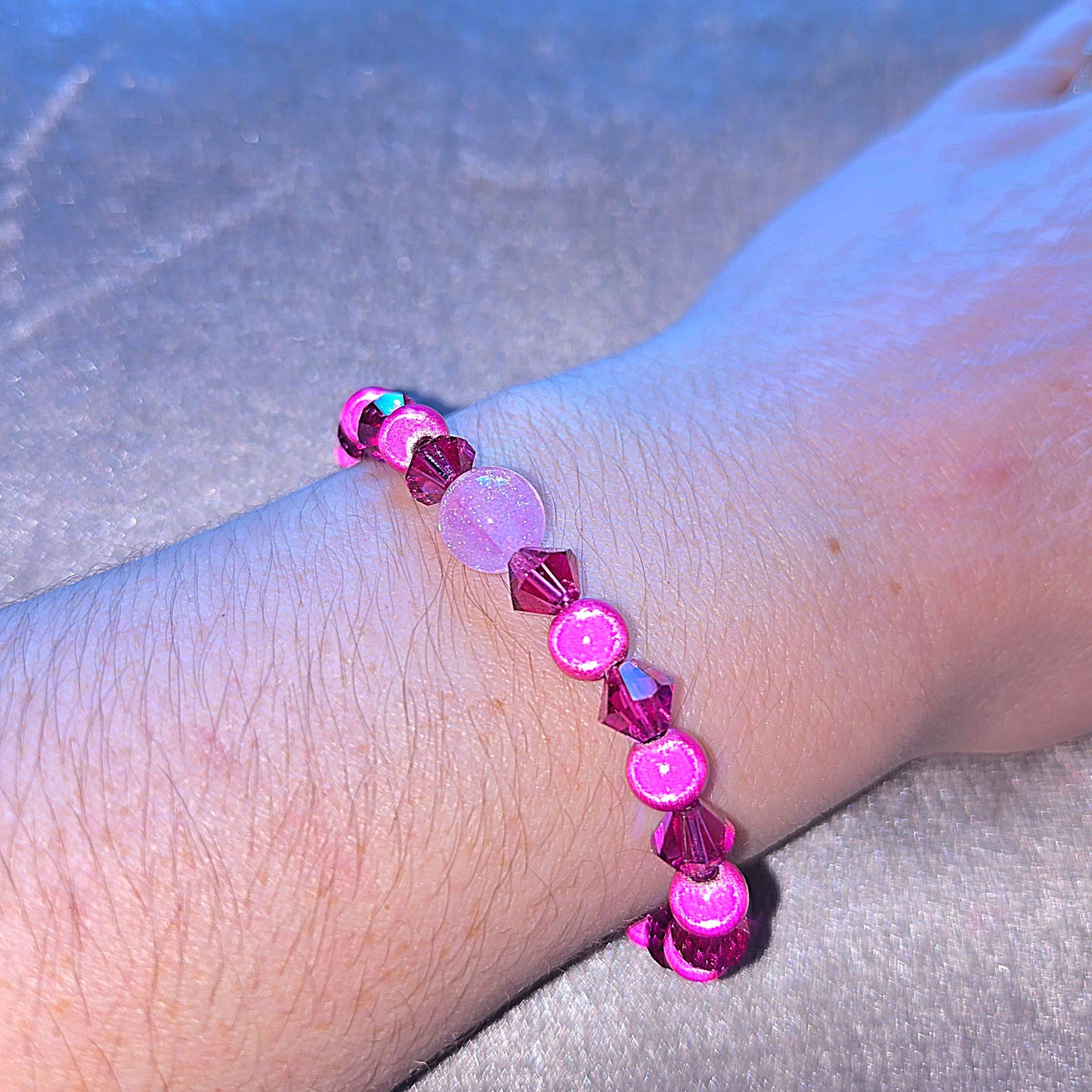 Pink Miracle Bead & Preciosa Crystal Stretch Bracelet