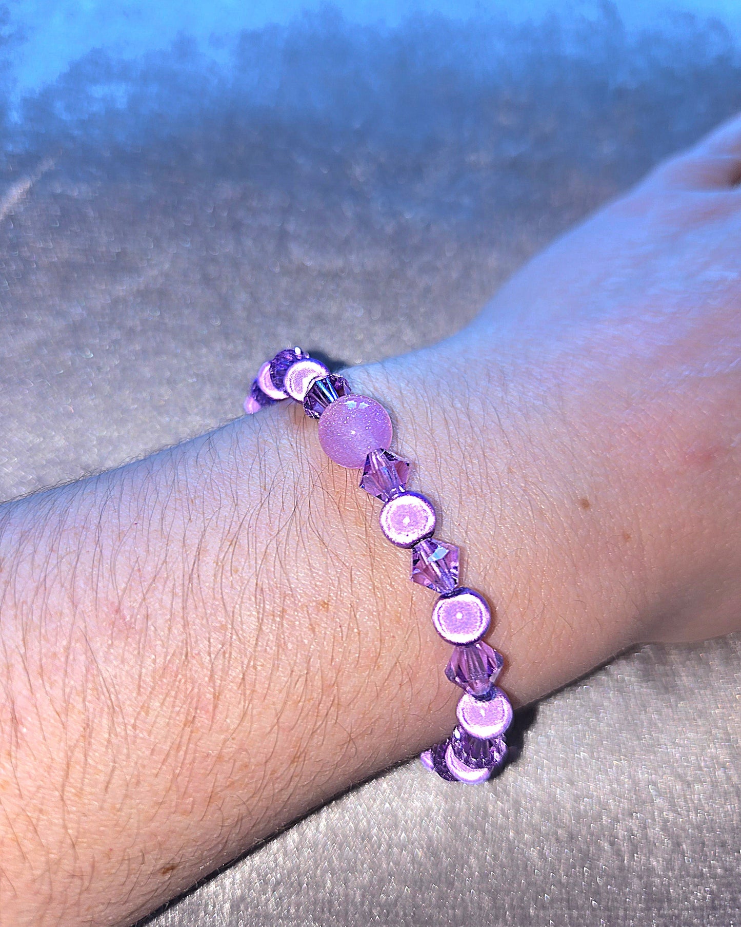 Purple Miracle Bead & Preciosa Crystal Stretch Bracelet