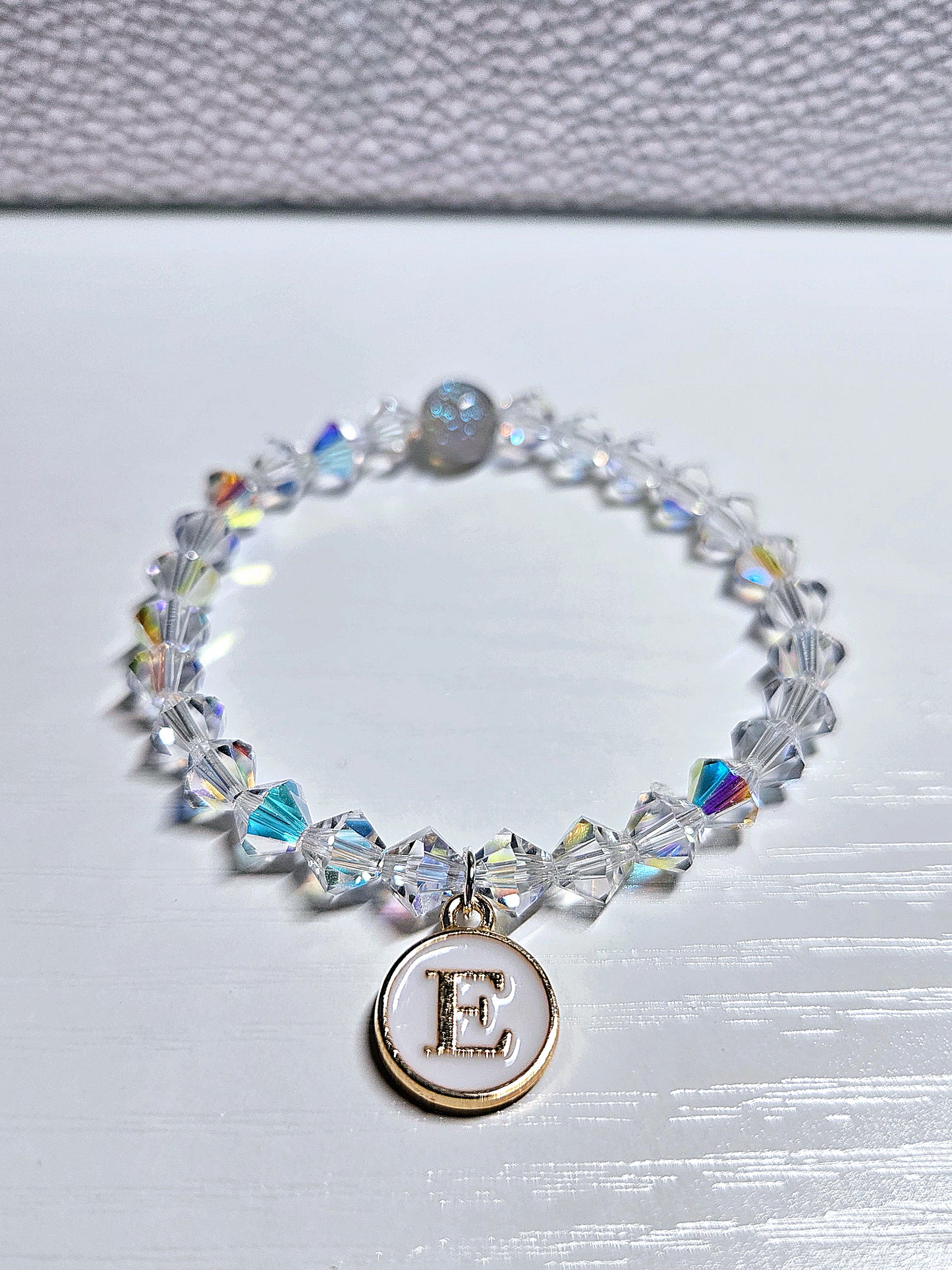 Personalised Initial Charm Bicone Preciosa Crystal Stretch Beaded Bracelet