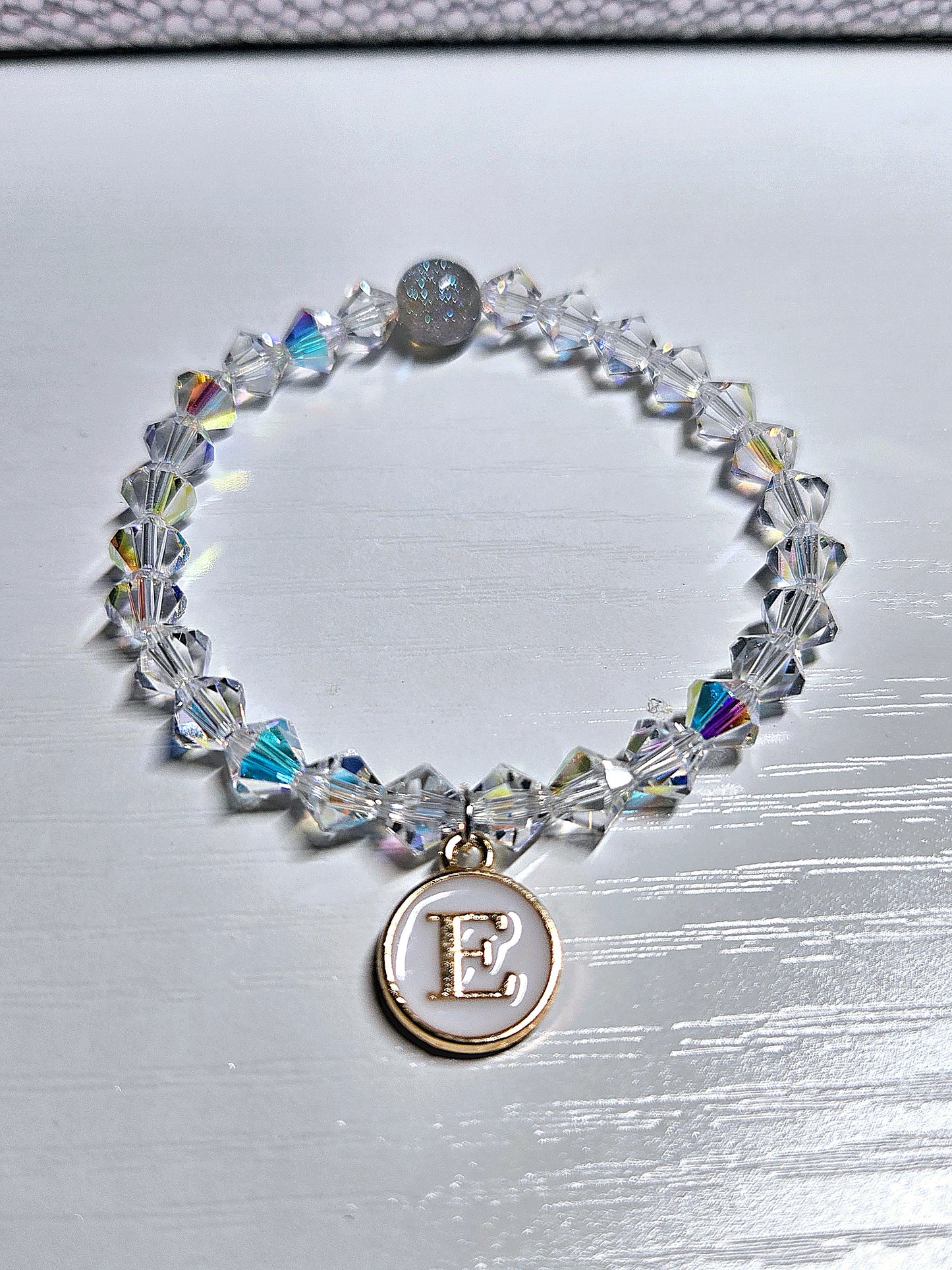 Personalised Initial Charm Bicone Preciosa Crystal Stretch Beaded Bracelet