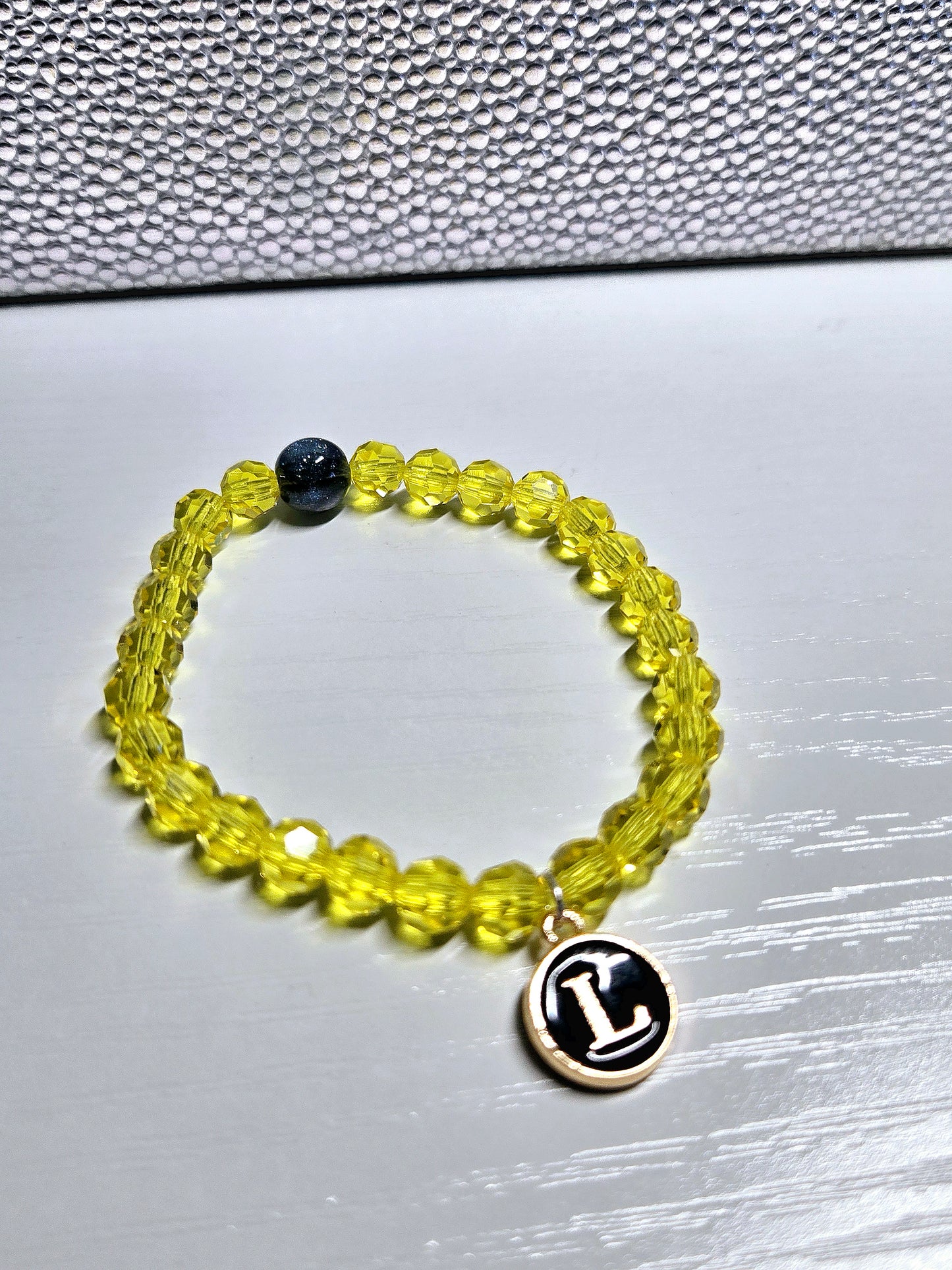 Personalised Initial Charm Round Preciosa Crystal Stretch Beaded Bracelet