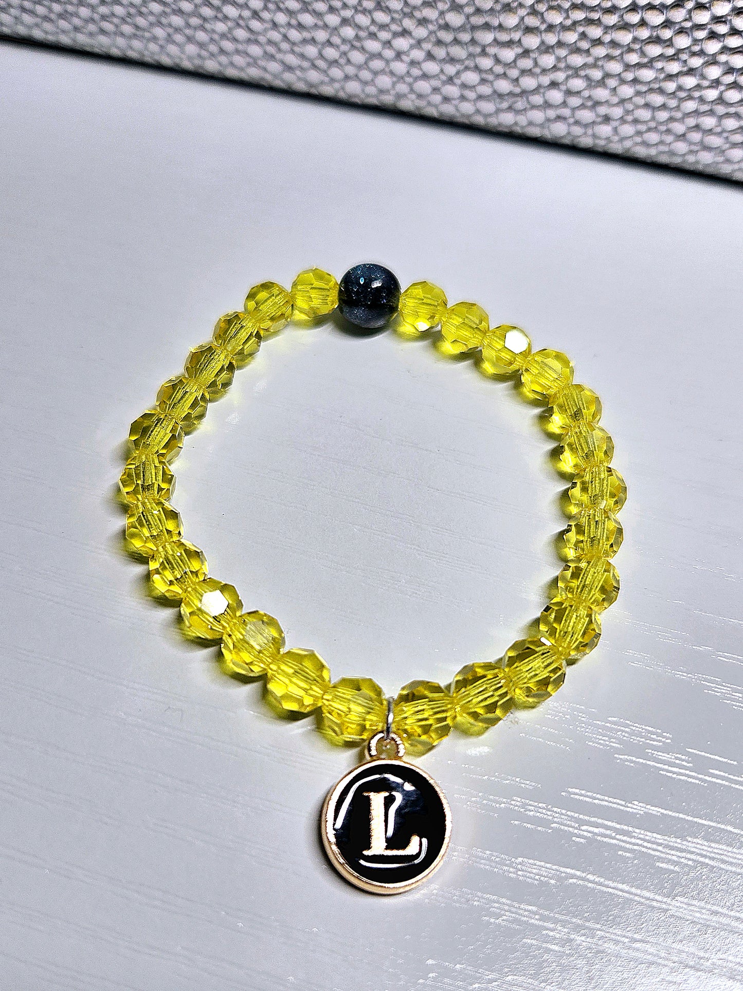 Personalised Initial Charm Round Preciosa Crystal Stretch Beaded Bracelet