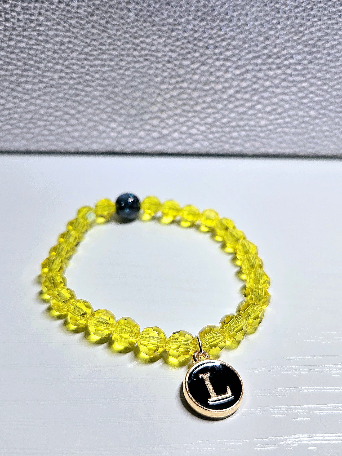 Personalised Initial Charm Round Preciosa Crystal Stretch Beaded Bracelet