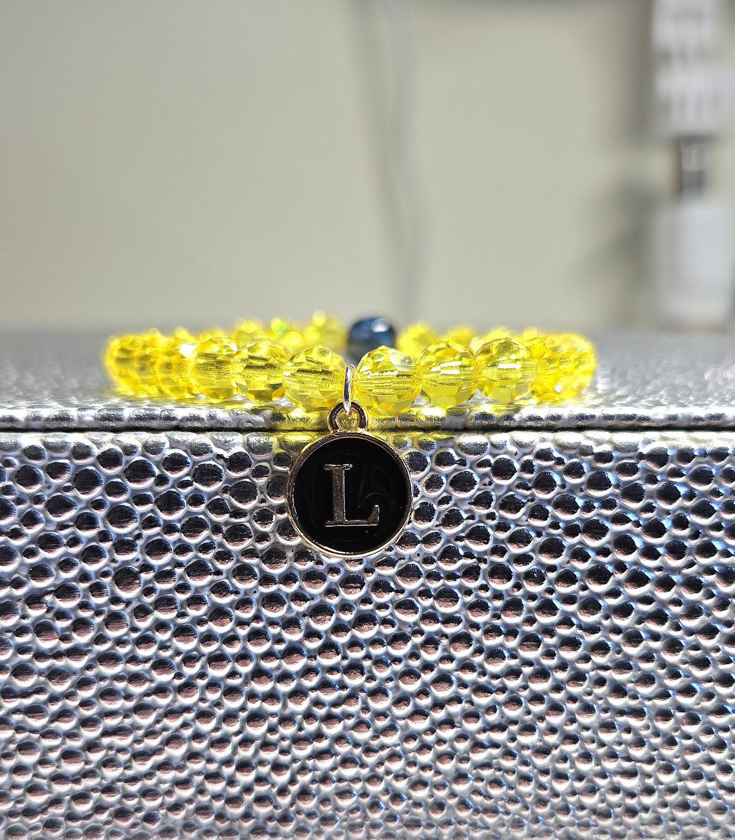Personalised Initial Charm Round Preciosa Crystal Stretch Beaded Bracelet