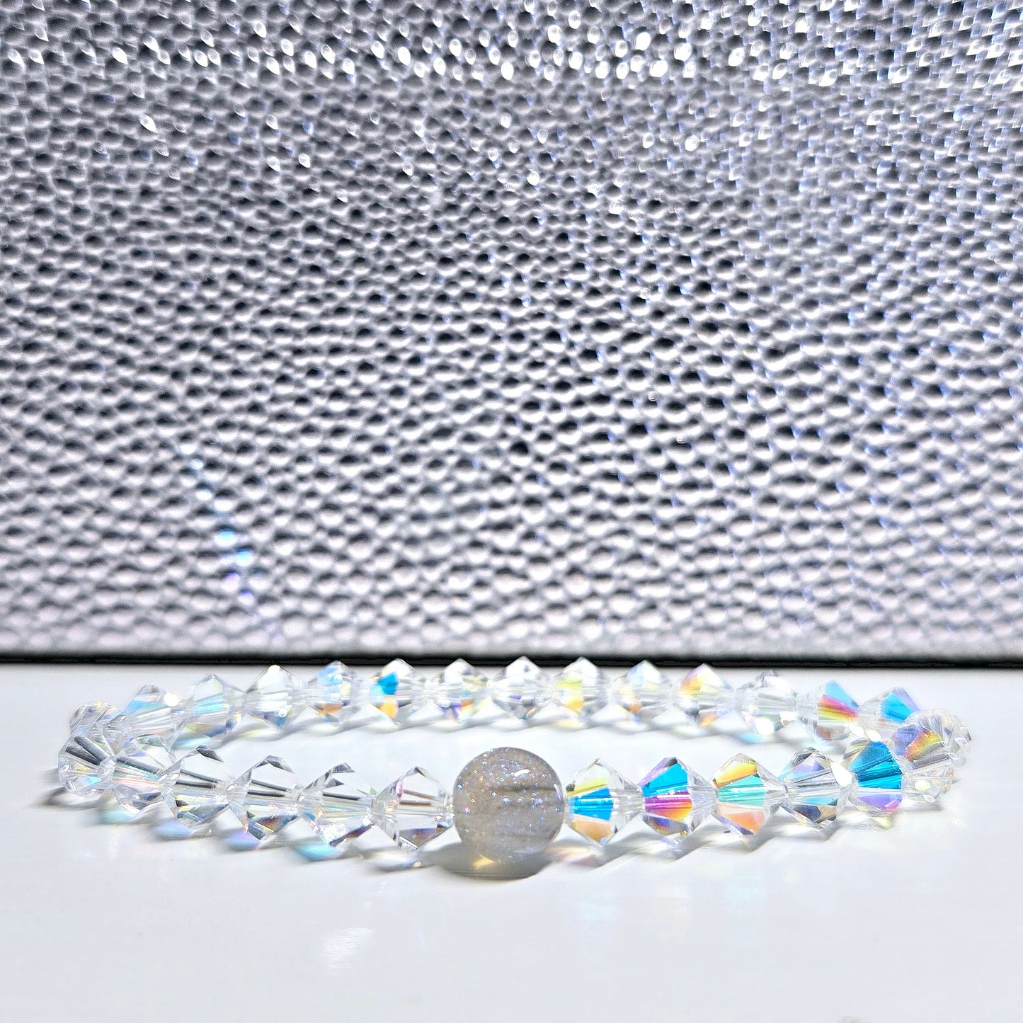 AB Clear Bicone Preciosa Crystals Stretch Bead Bracelet
