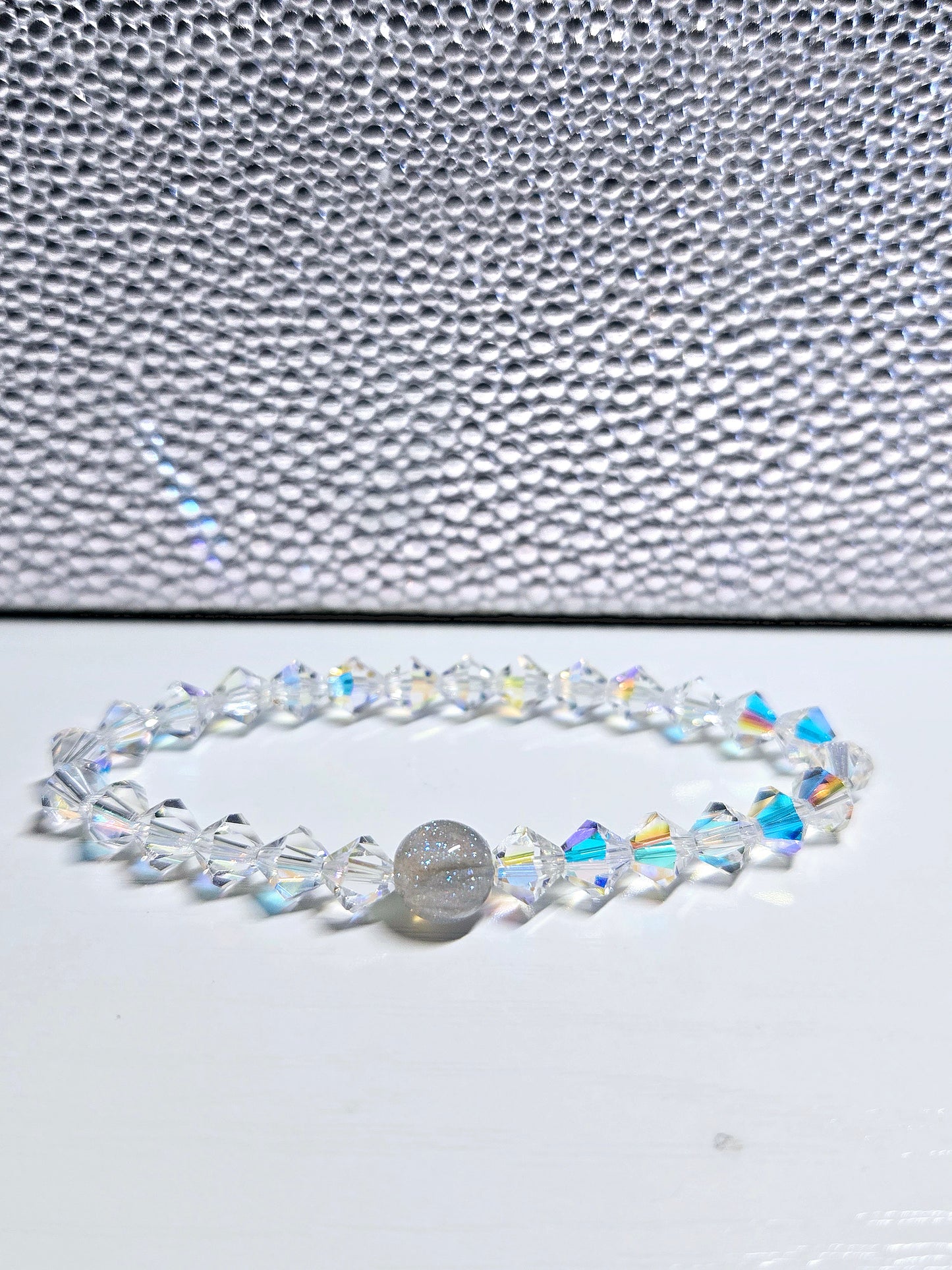 AB Clear Bicone Preciosa Crystals Stretch Bead Bracelet