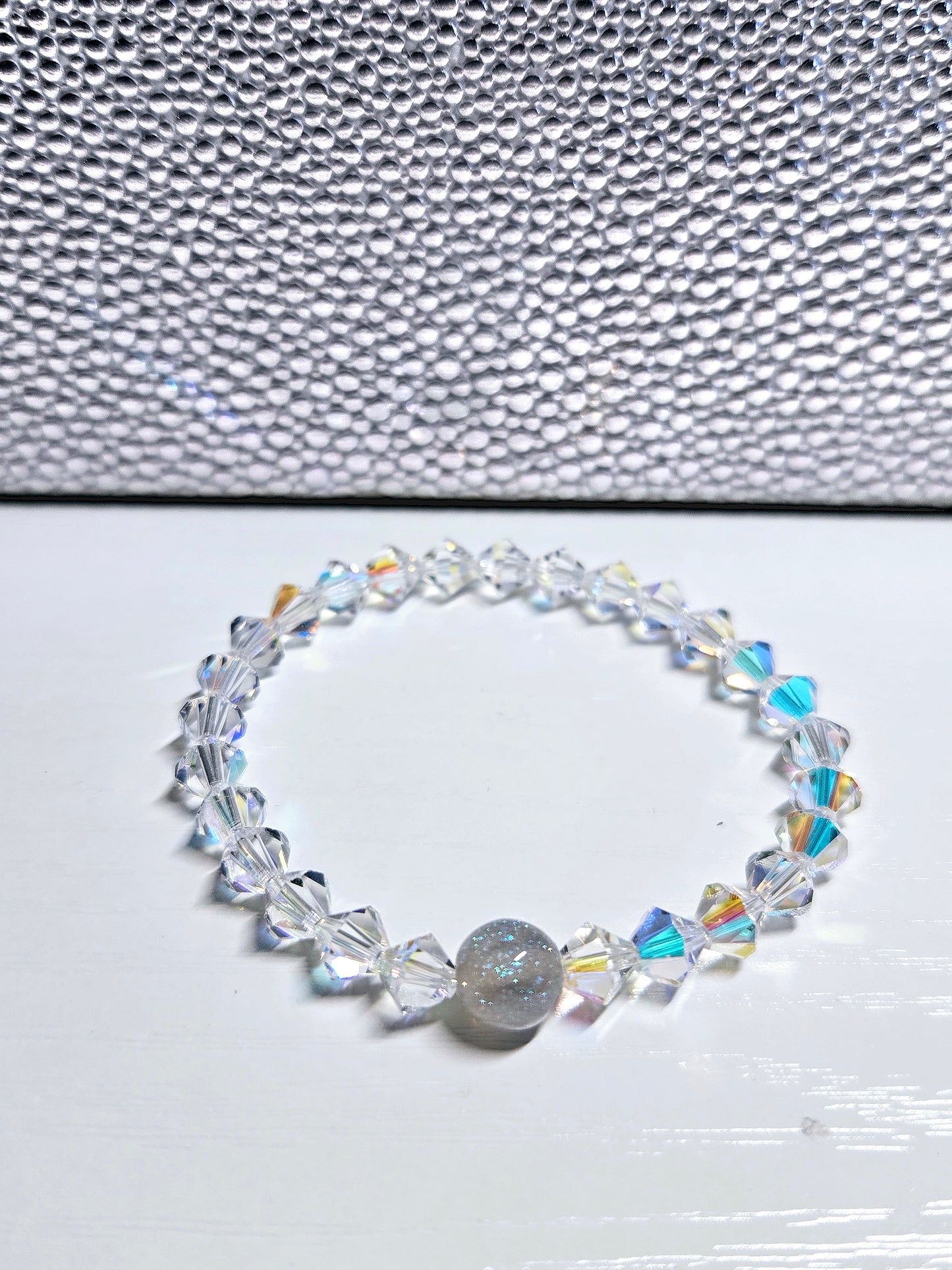 AB Clear Bicone Preciosa Crystals Stretch Bead Bracelet
