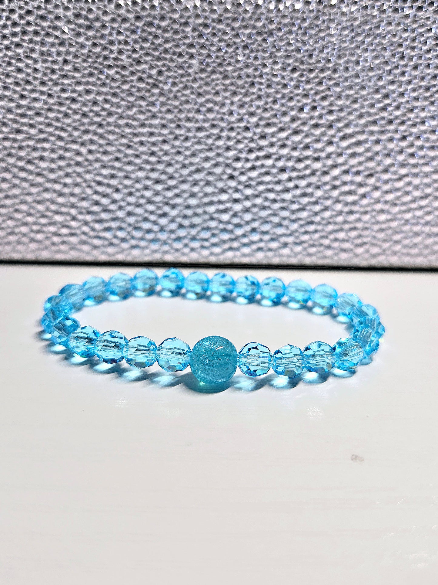 Blue Aqua Round Preciosa Crystals Stretch Bead Bracelet