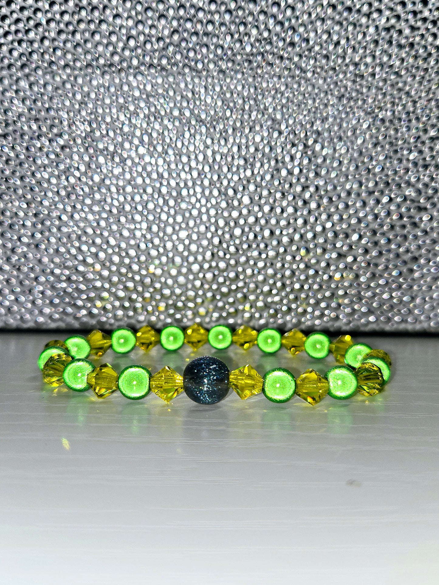 Green & Yellow Miracle Bead & Preciosa Crystal Stretch Bracelet