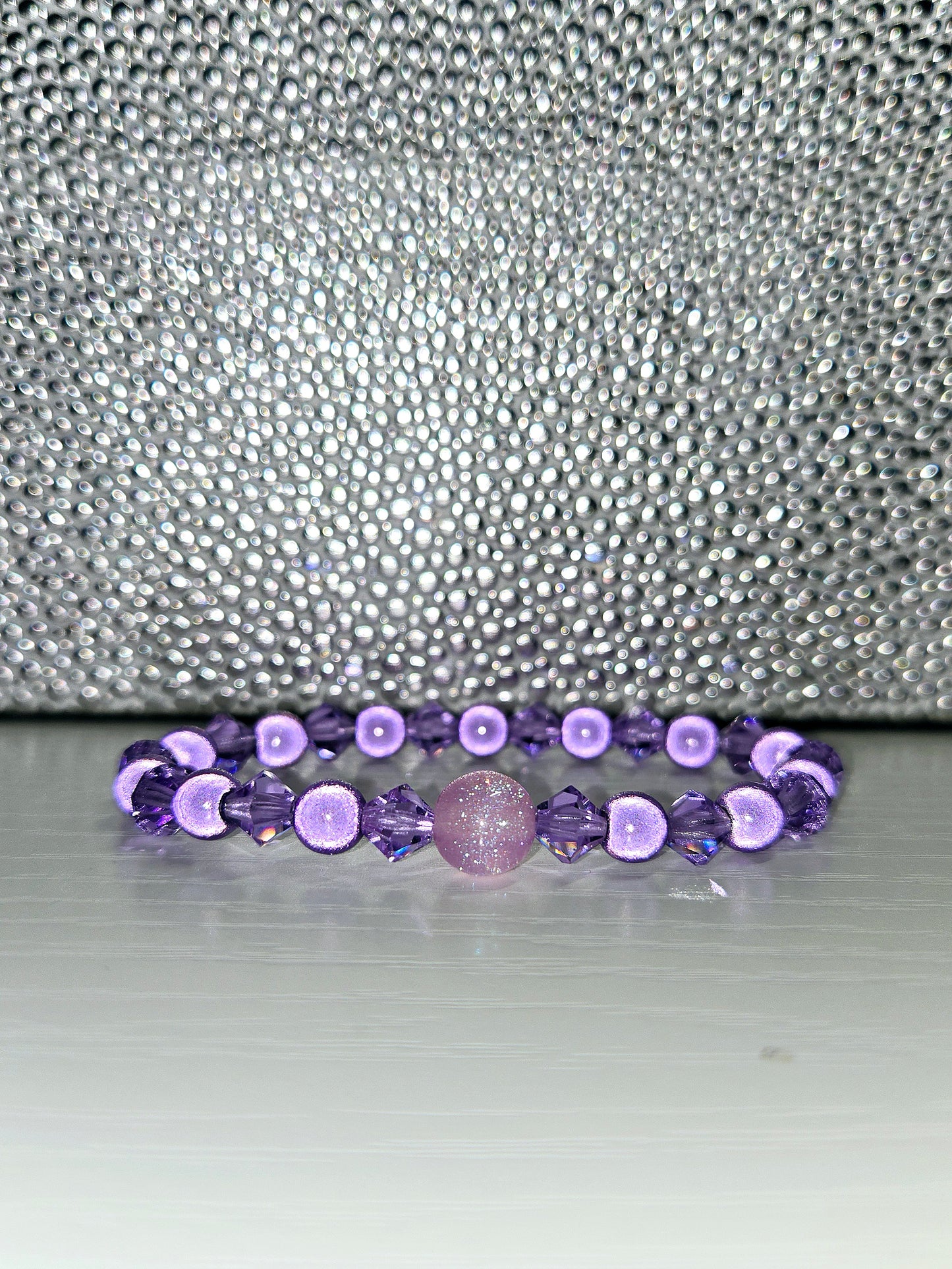 Purple Miracle Bead & Preciosa Crystal Stretch Bracelet
