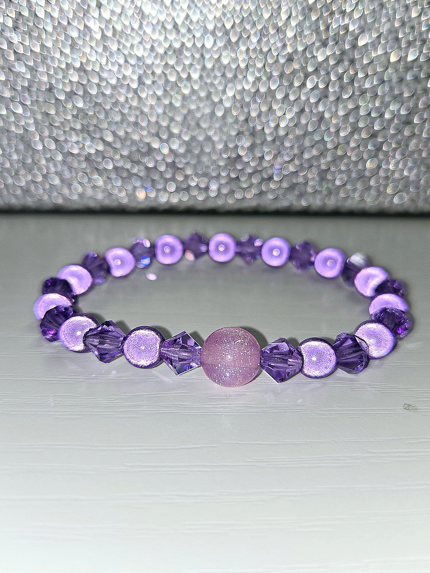 Purple Miracle Bead & Preciosa Crystal Stretch Bracelet