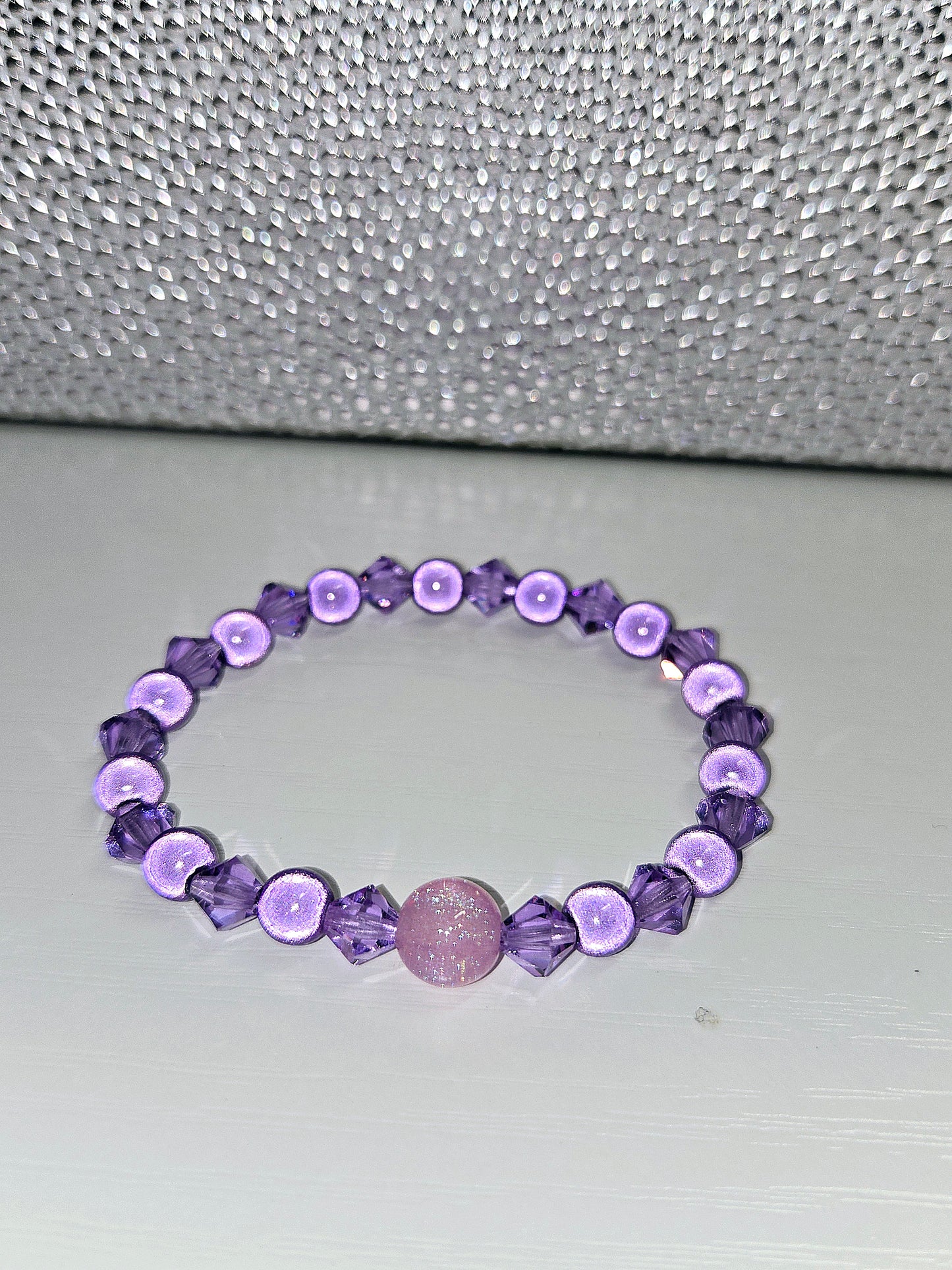 Purple Miracle Bead & Preciosa Crystal Stretch Bracelet