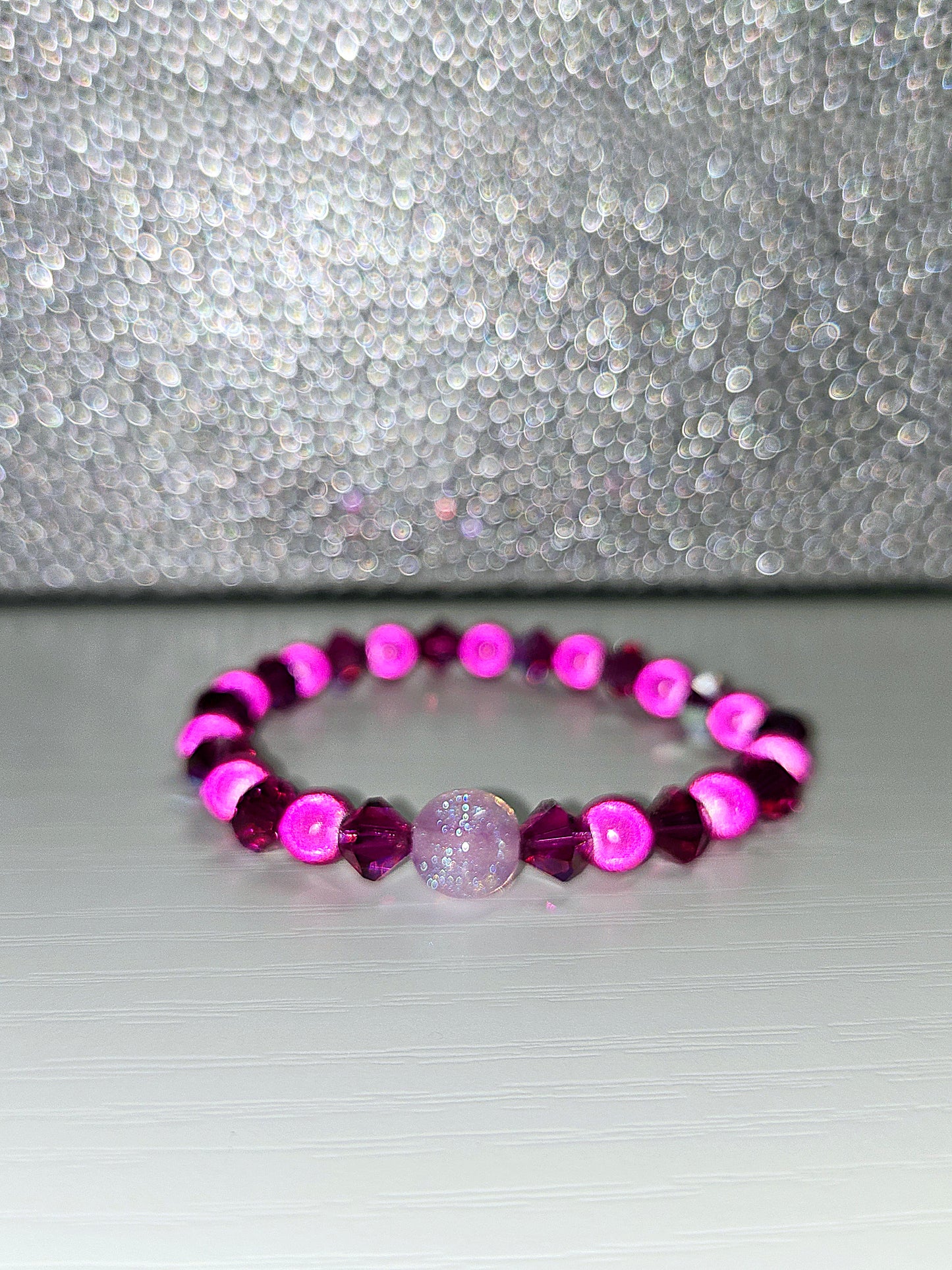 Pink Miracle Bead & Preciosa Crystal Stretch Bracelet