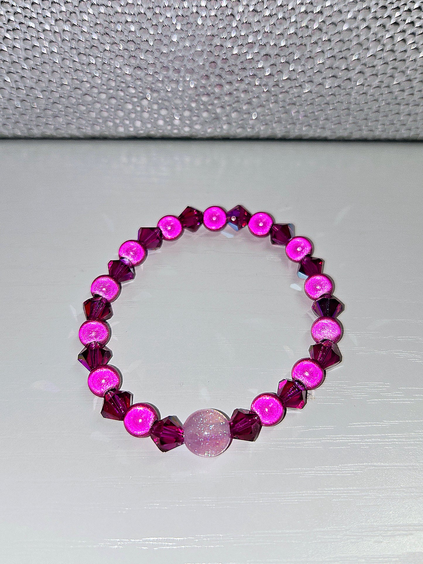 Pink Miracle Bead & Preciosa Crystal Stretch Bracelet