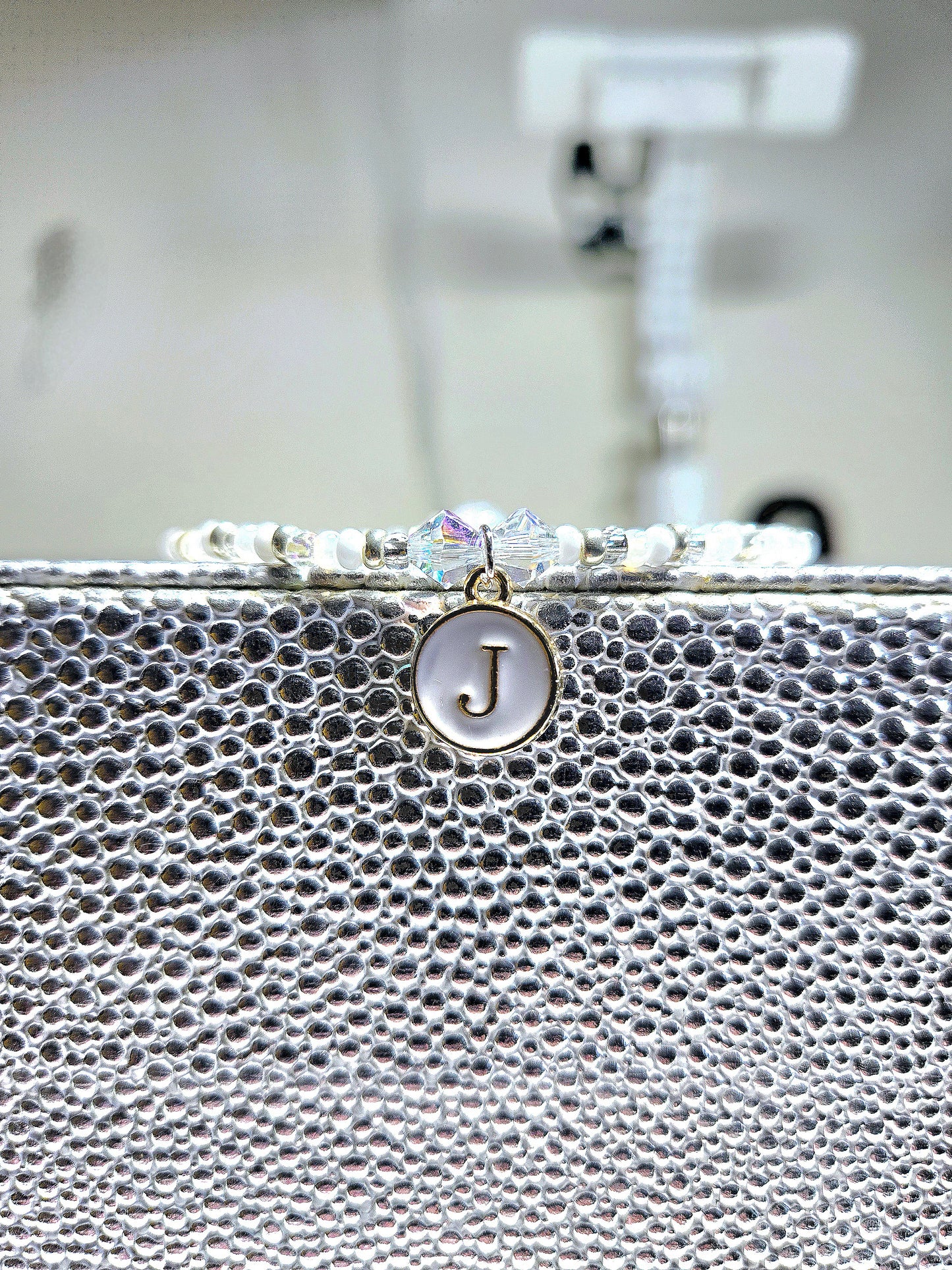 Personalised Initial Charm Beaded Stretch Bracelet
