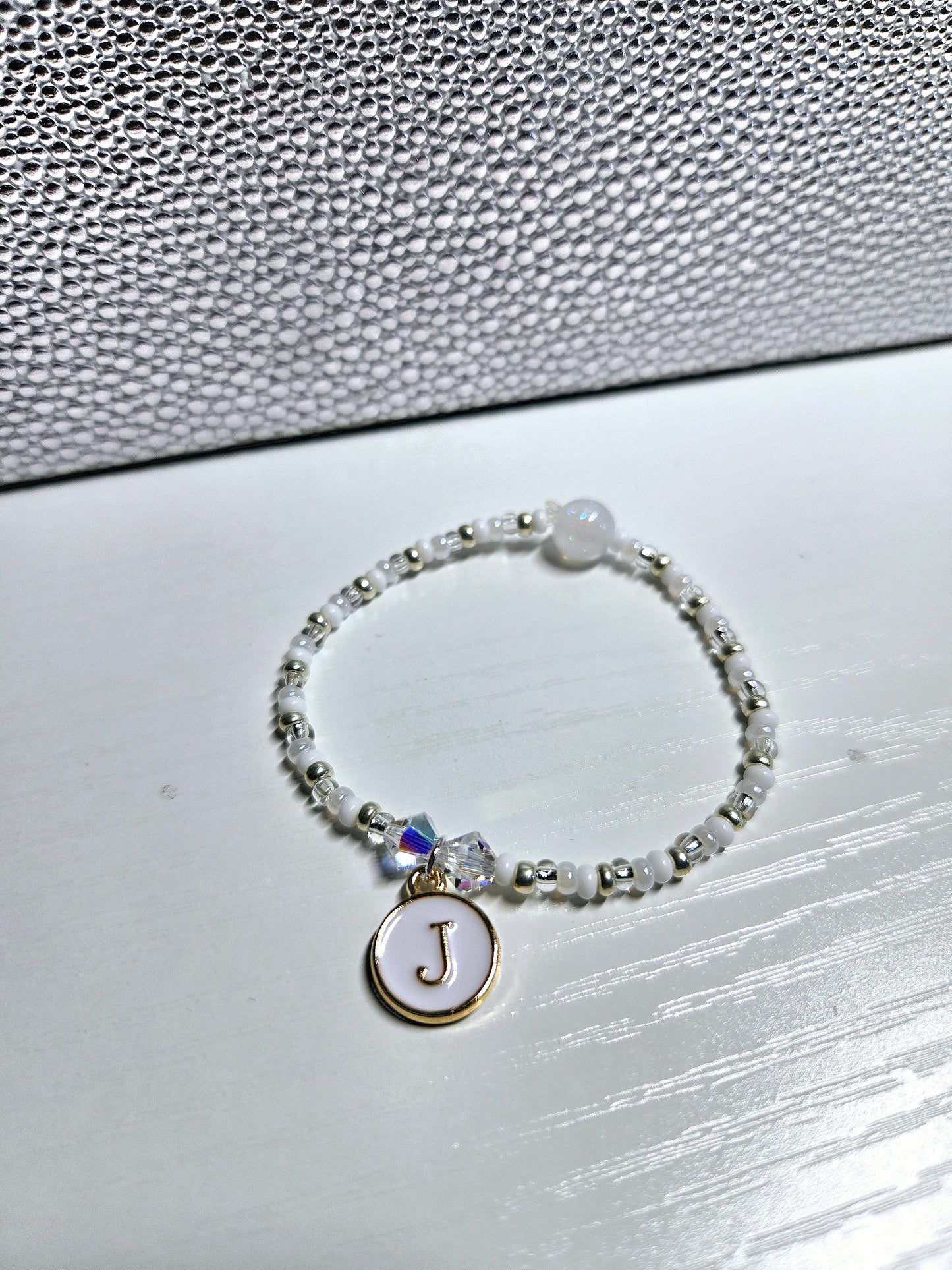 Personalised Initial Charm Beaded Stretch Bracelet