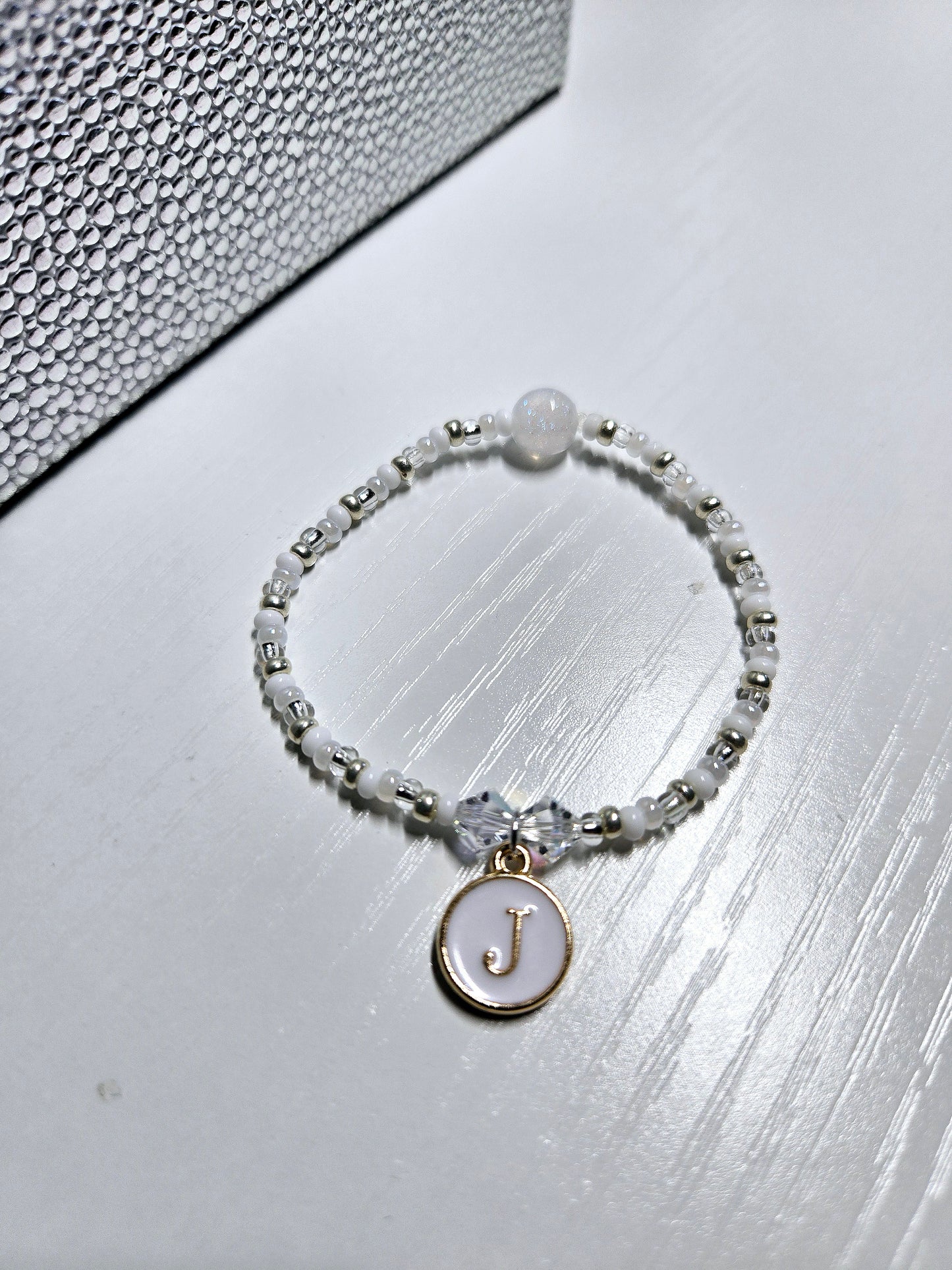 Personalised Initial Charm Beaded Stretch Bracelet