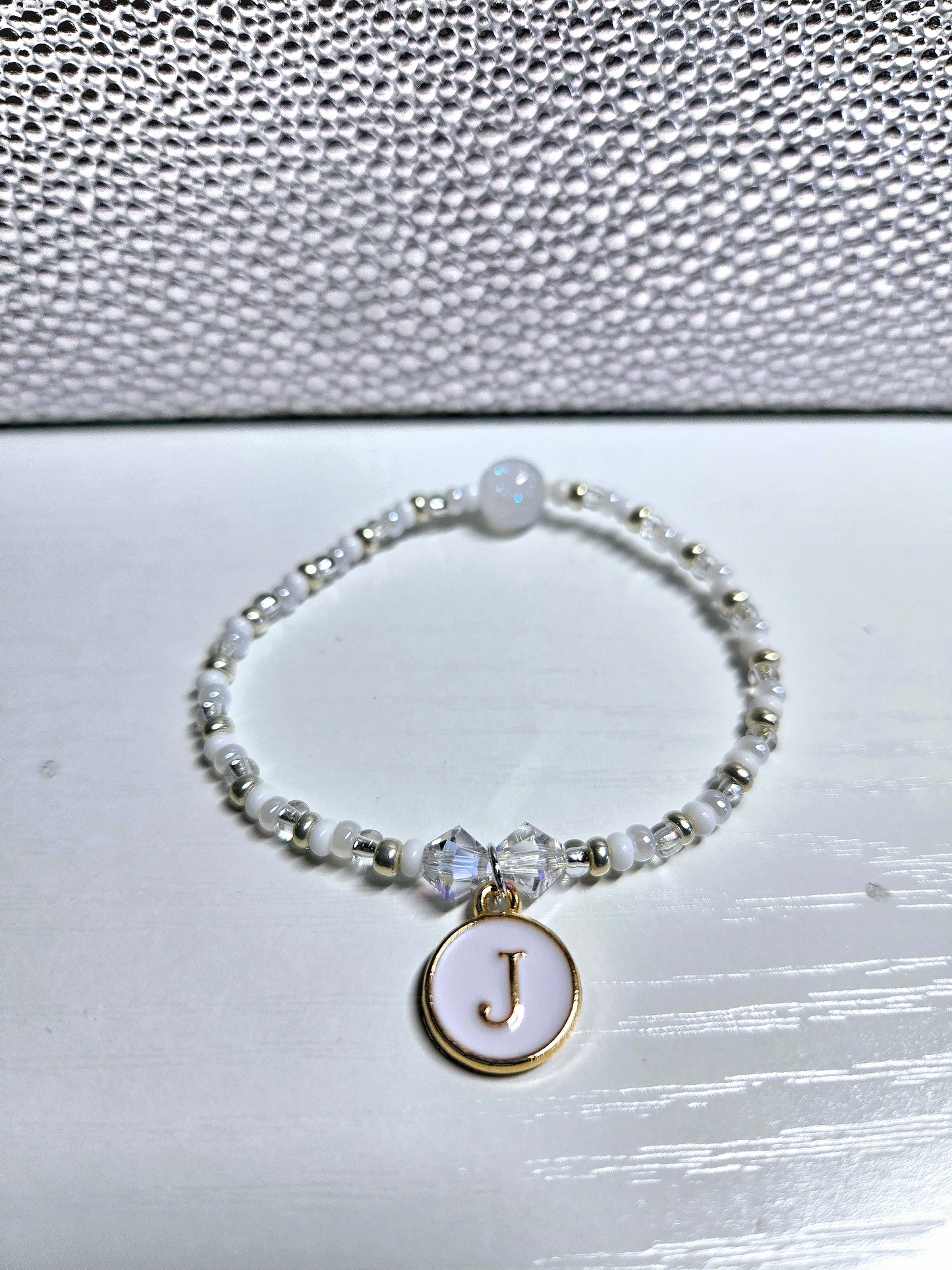 Personalised Initial Charm Beaded Stretch Bracelet