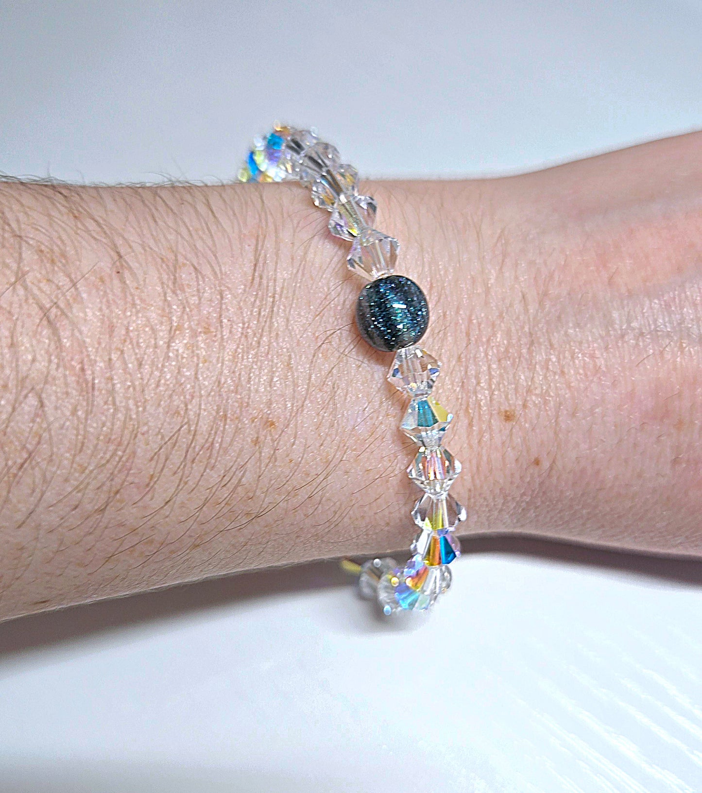 AB Clear Bicone Preciosa Crystals Stretch Bead Bracelet