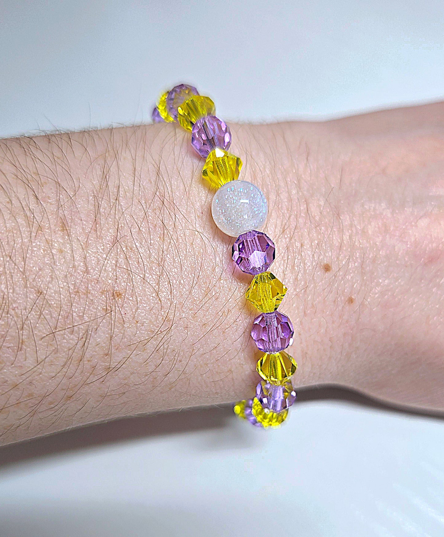 Purple & Yellow Preciosa Crystals Stretch Bead Bracelet