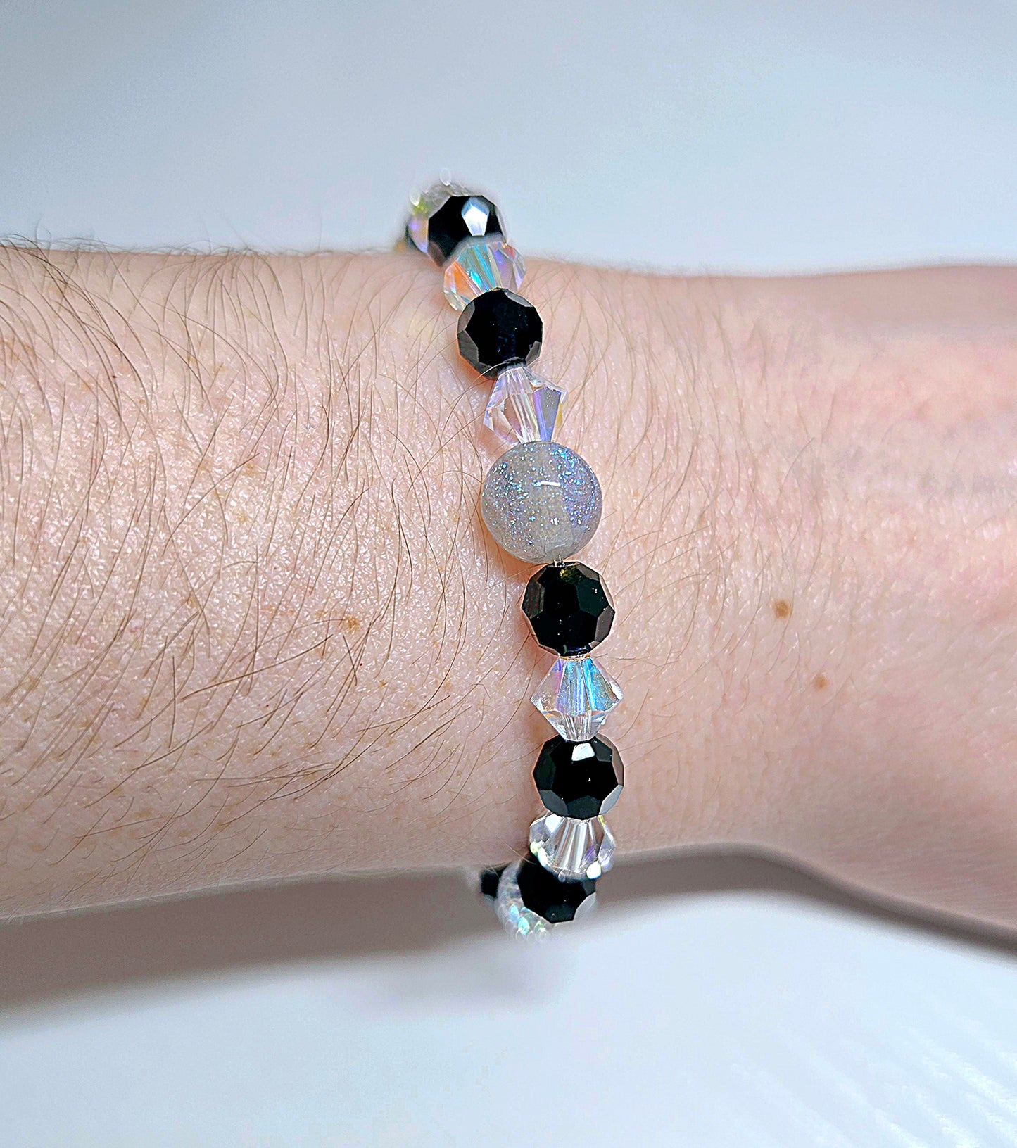 Black & AB Preciosa Crystals Stretch Bead Bracelet