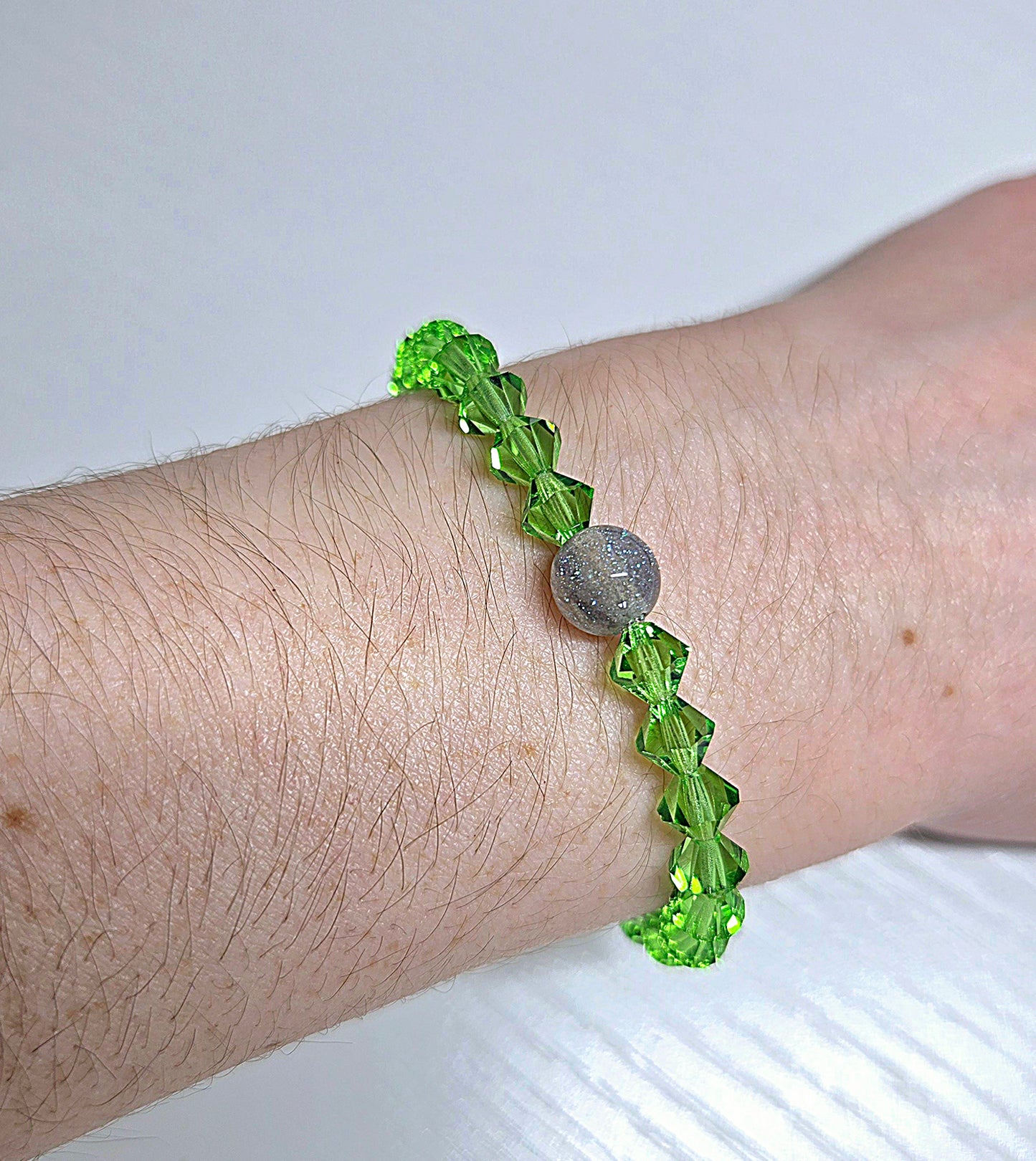 Green Bicone Preciosa Crystals Stretch Bead Bracelet