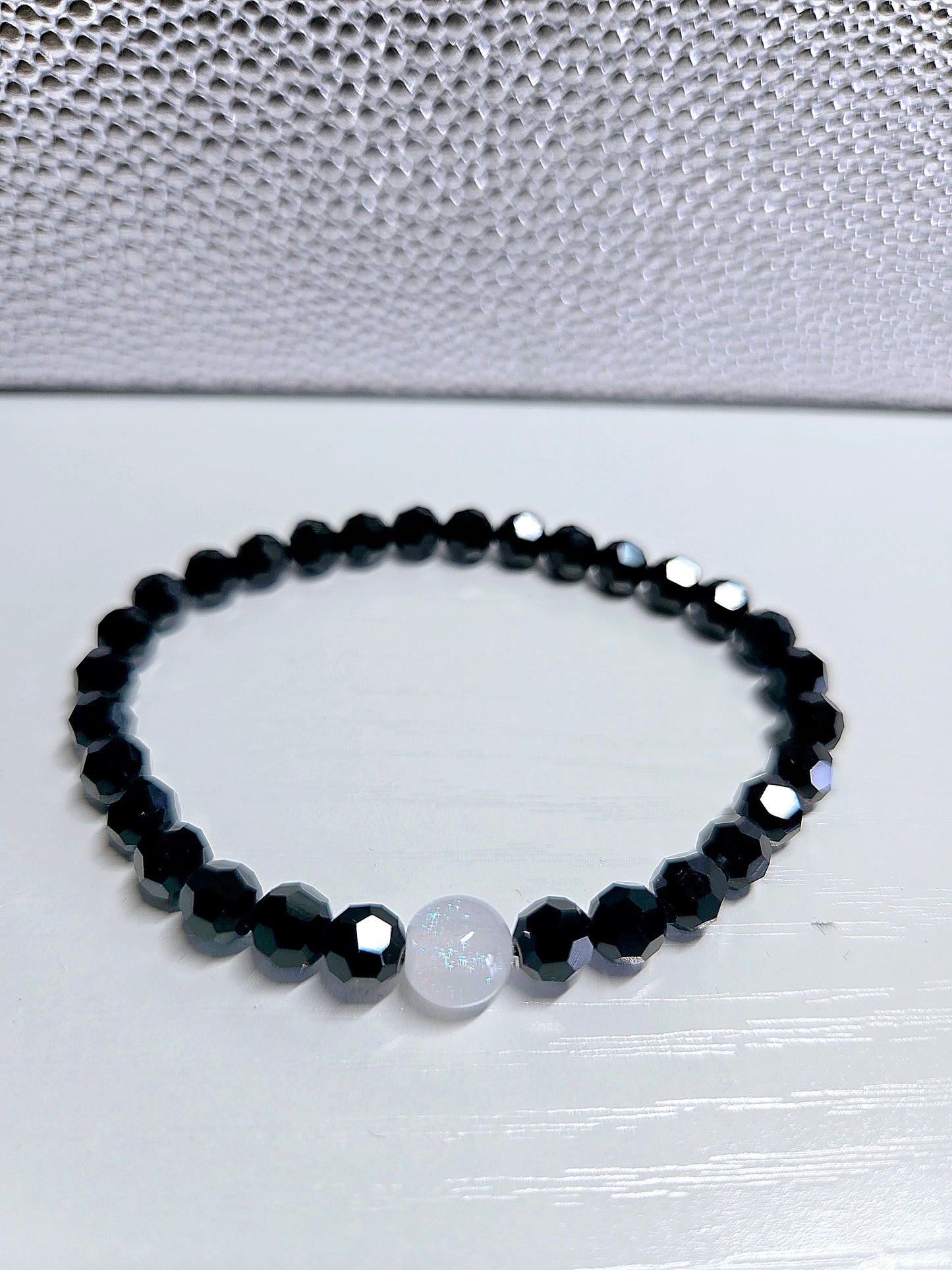 Black Round Preciosa Crystals Stretch Bead Bracelet