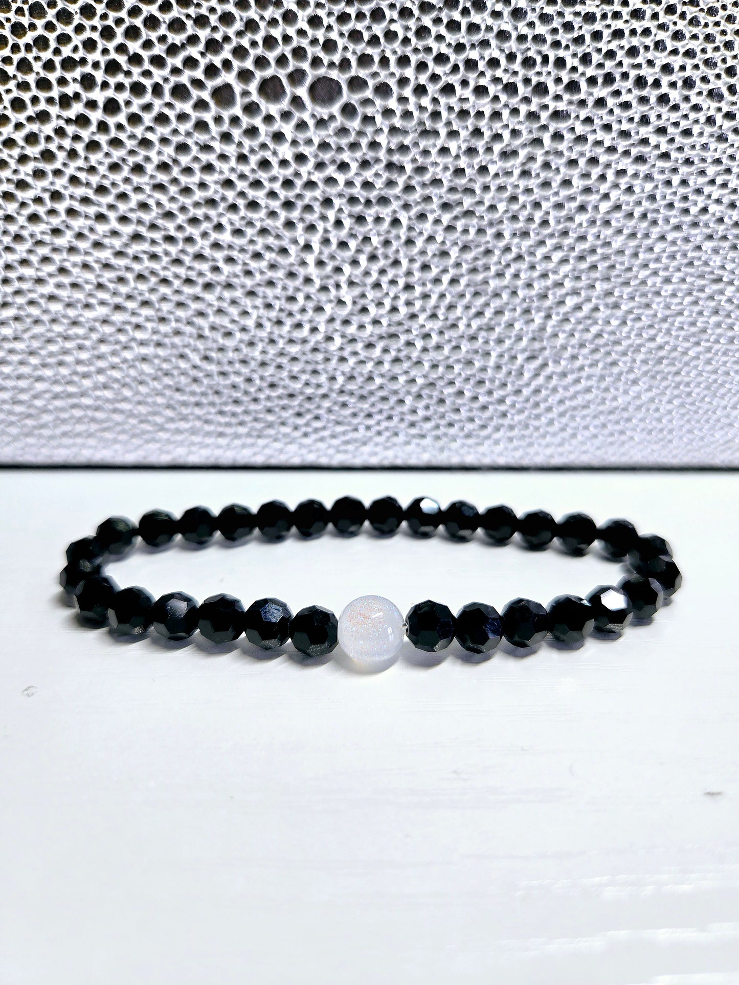 Black Round Preciosa Crystals Stretch Bead Bracelet