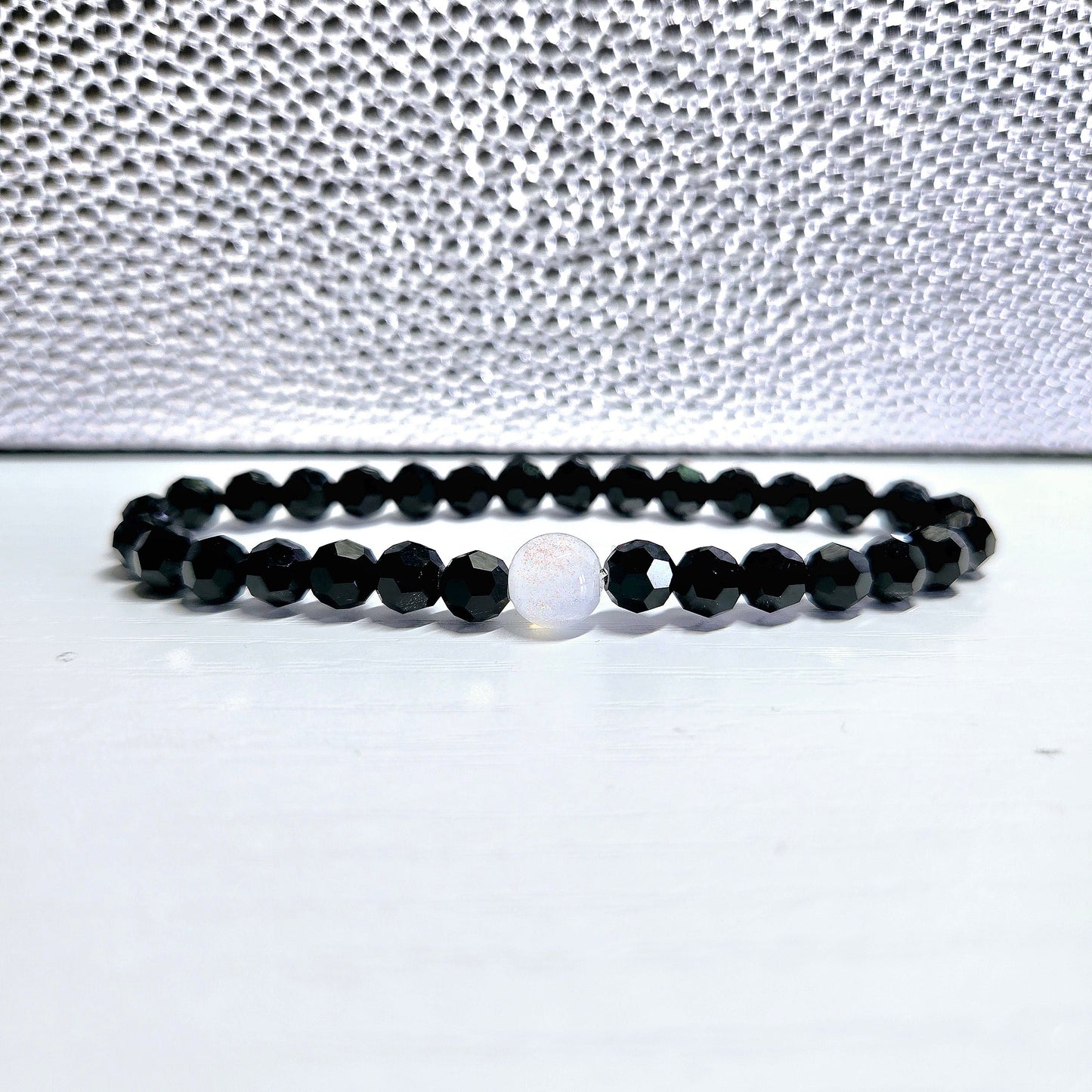 Black Round Preciosa Crystals Stretch Bead Bracelet