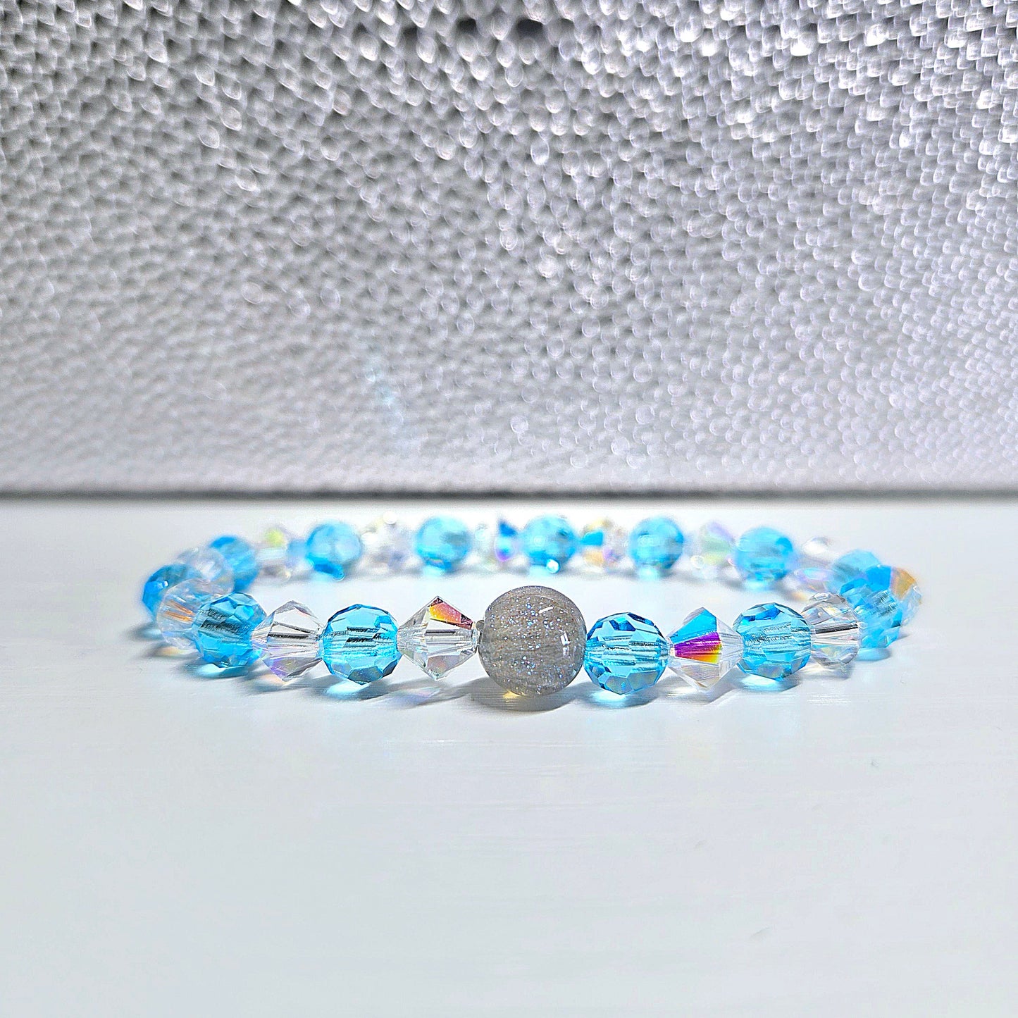 Blue & AB Preciosa Crystals Stretch Bead Bracelet