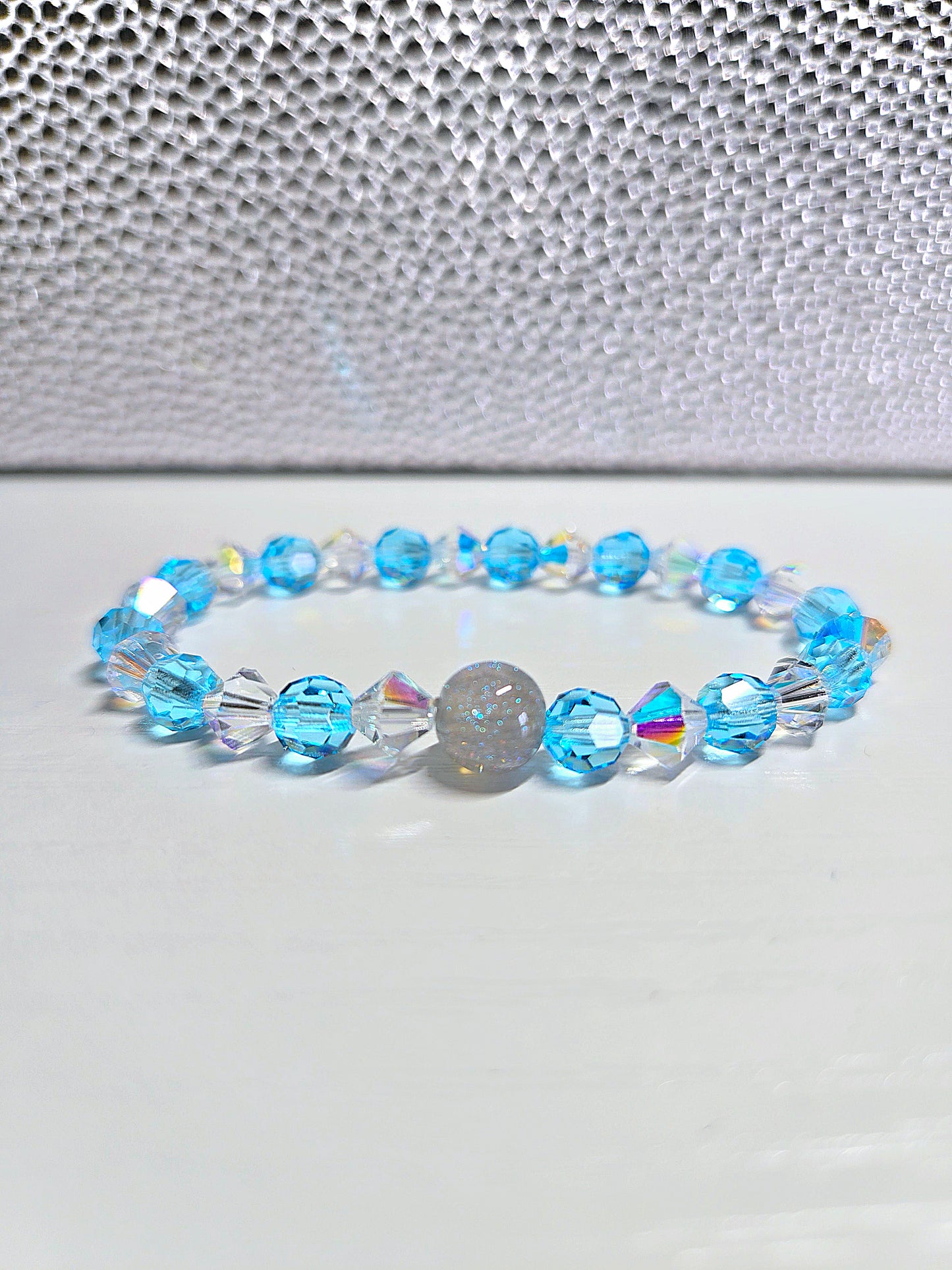Blue & AB Preciosa Crystals Stretch Bead Bracelet