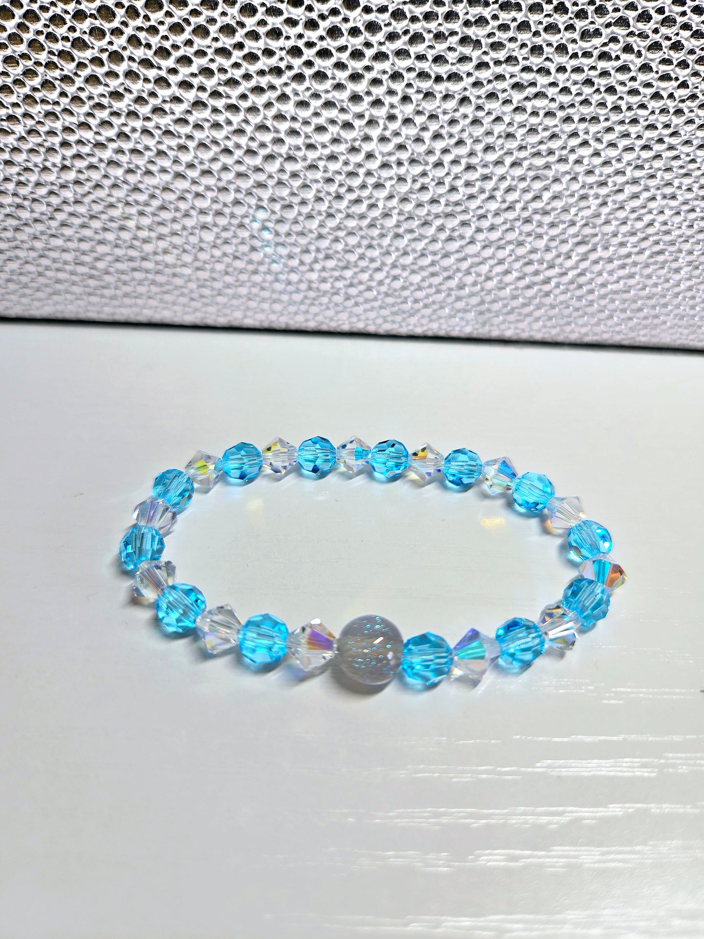 Blue & AB Preciosa Crystals Stretch Bead Bracelet