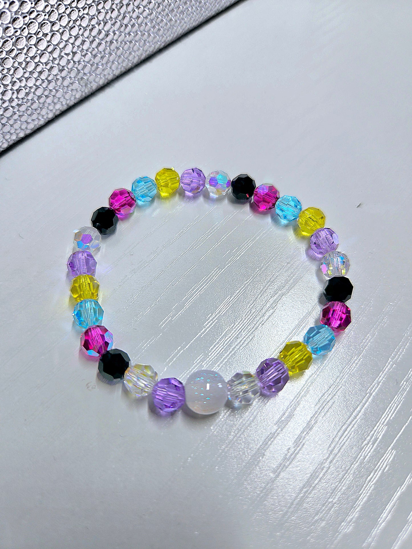 Rainbow Round Preciosa Crystals Stretch Bead Bracelet