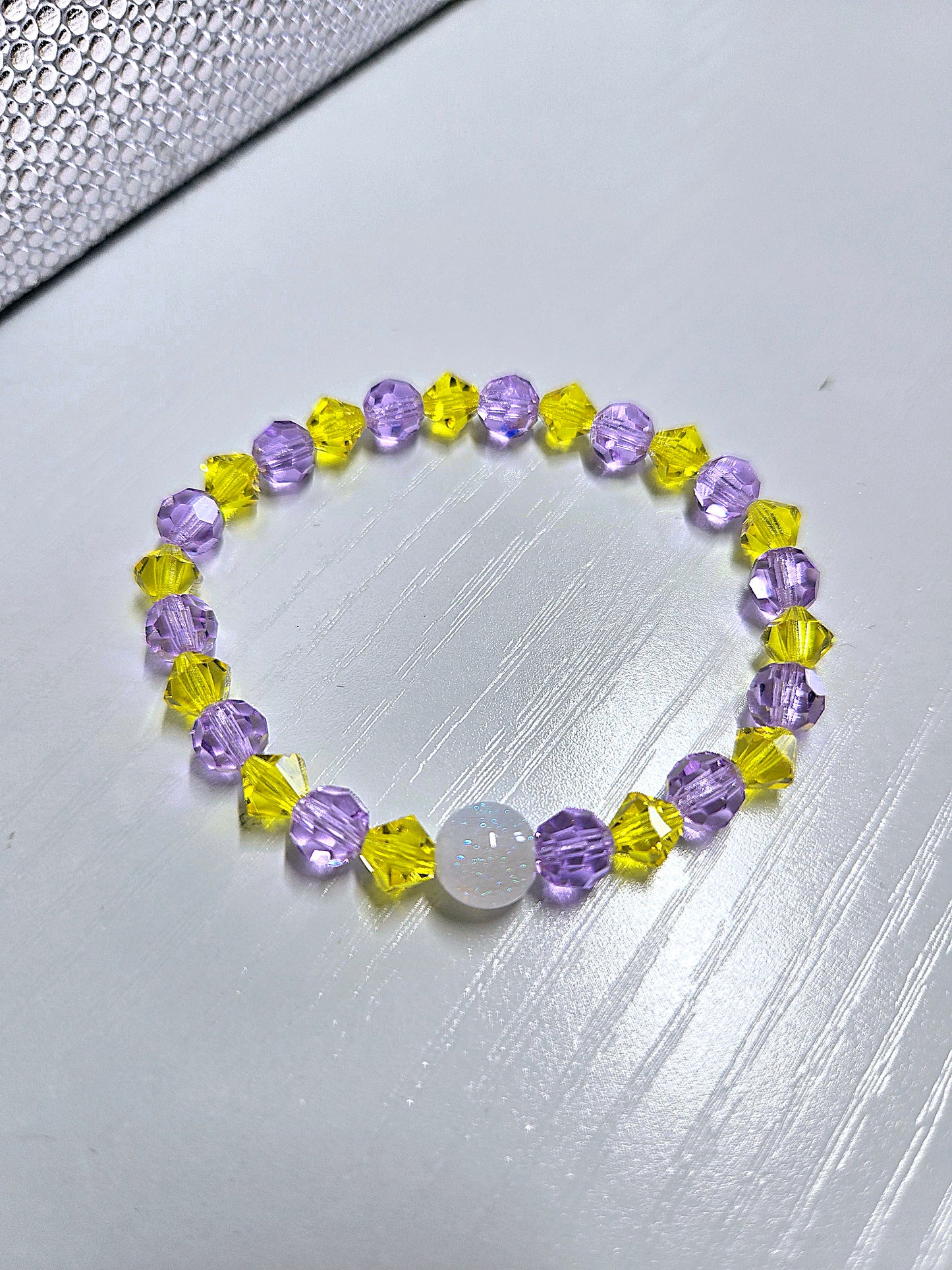 Purple & Yellow Preciosa Crystals Stretch Bead Bracelet