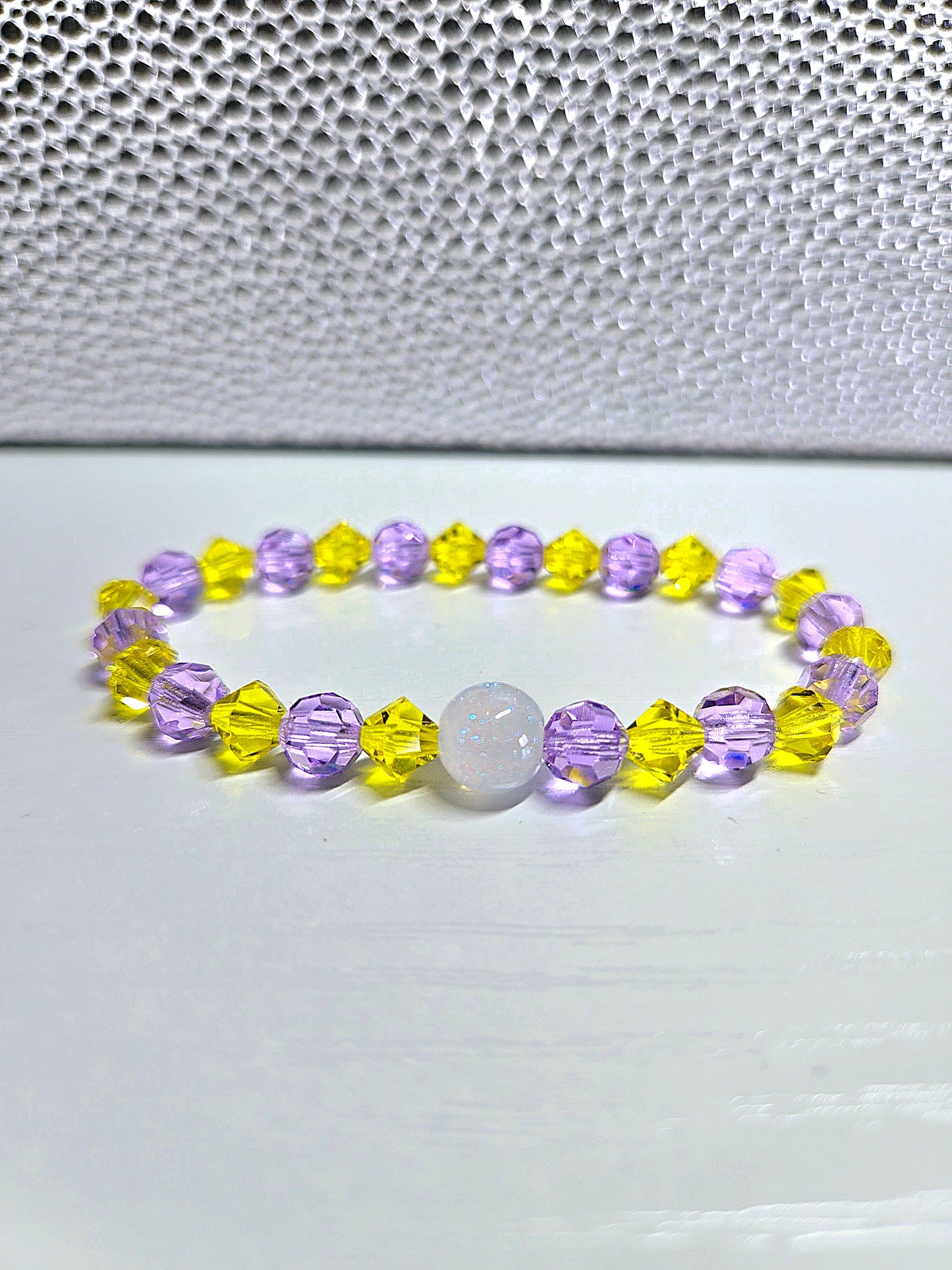 Purple & Yellow Preciosa Crystals Stretch Bead Bracelet