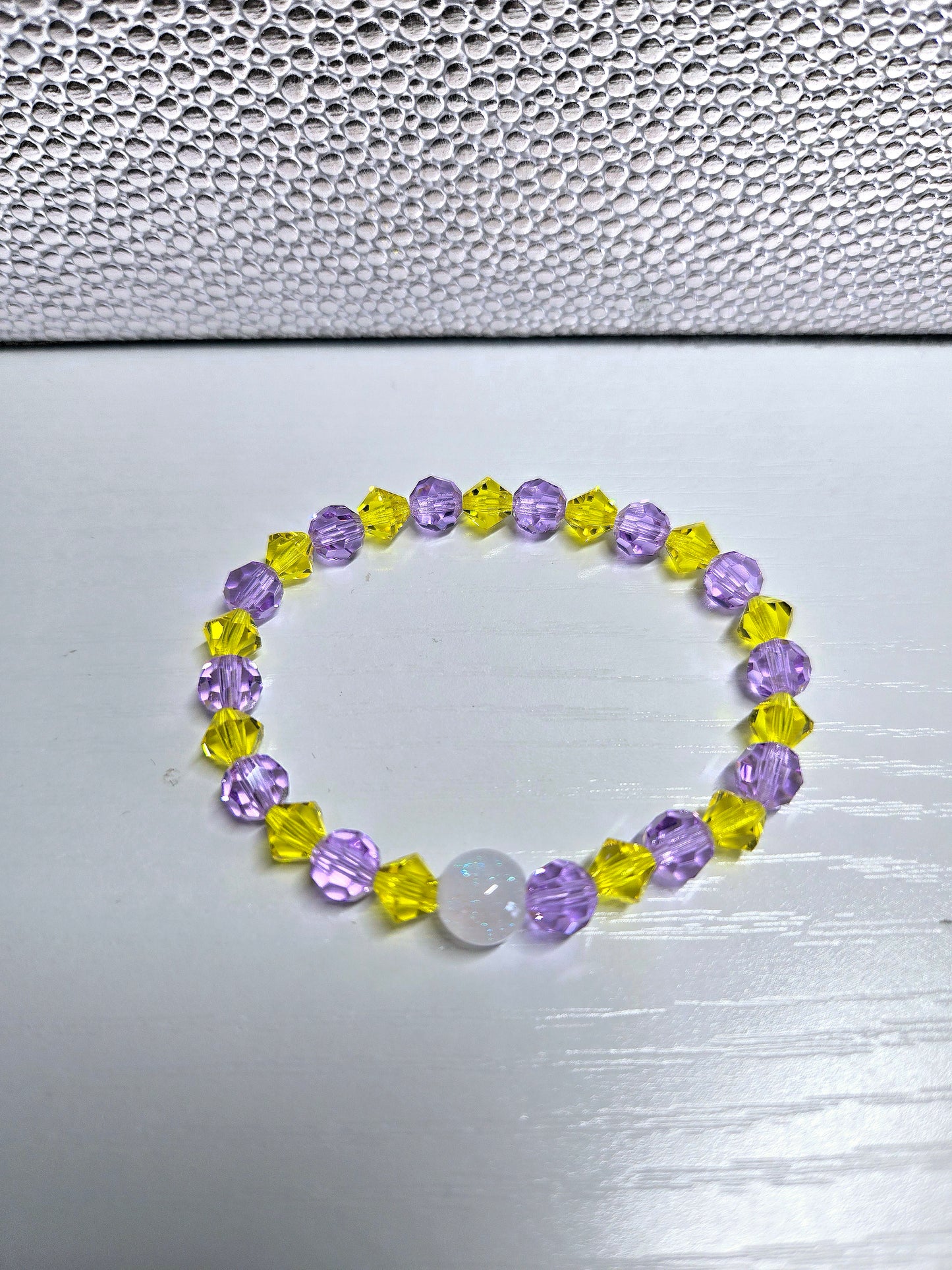 Purple & Yellow Preciosa Crystals Stretch Bead Bracelet