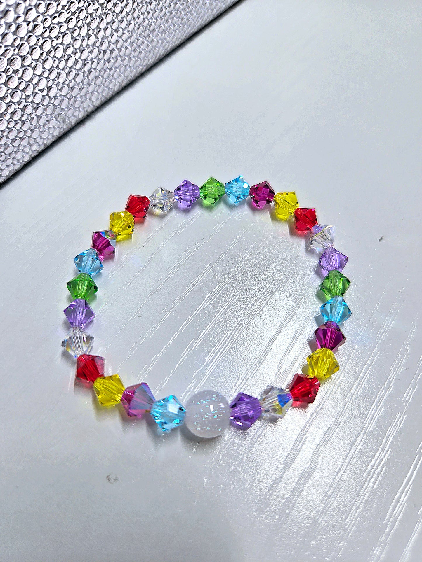Rainbow Bicone Preciosa Crystals Stretch Bead Bracelet