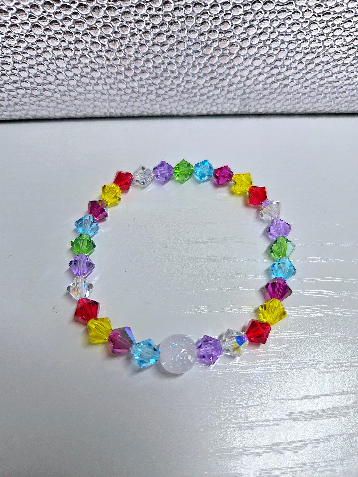 Rainbow Bicone Preciosa Crystals Stretch Bead Bracelet